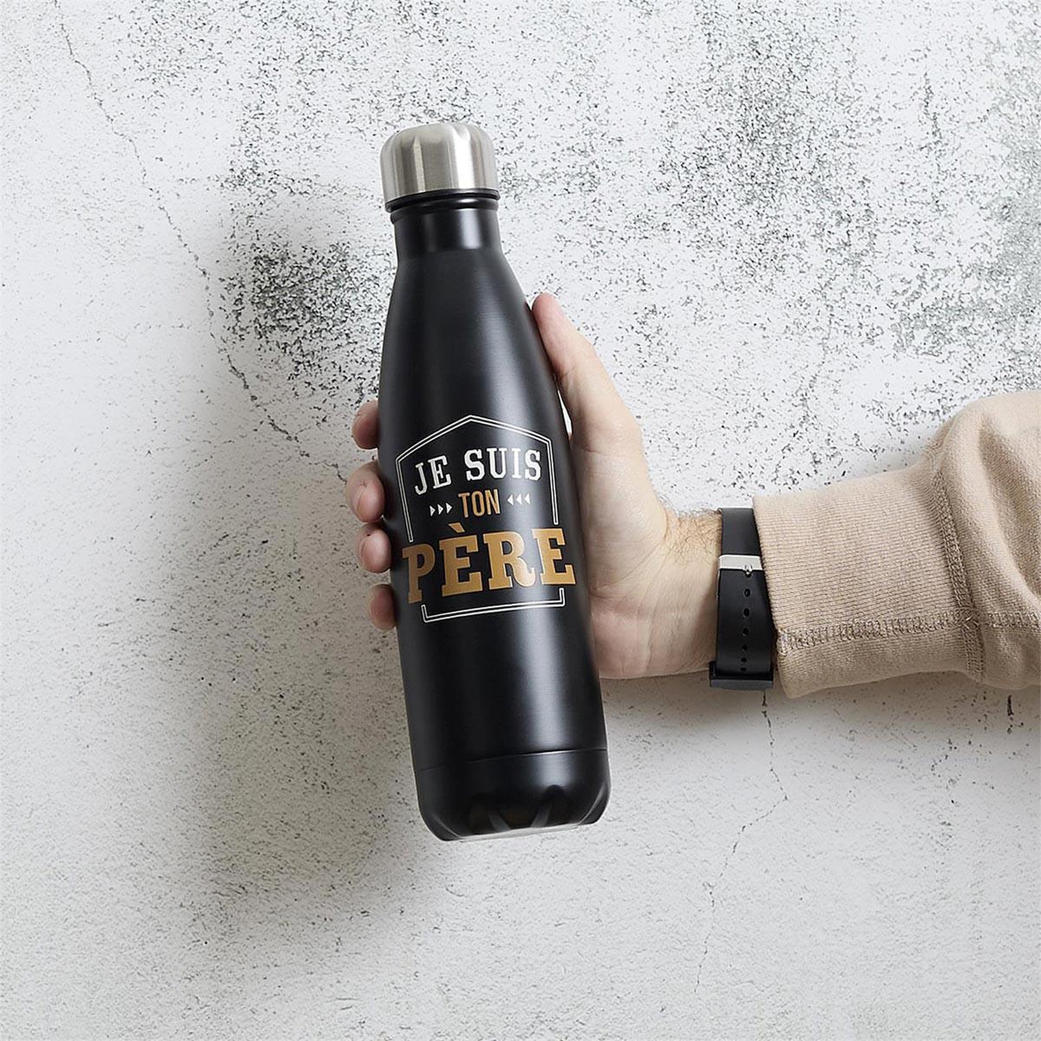 Voir la diapositive 4 : The concept Factory Bouteille Isotherme en Inox  Je Suis Ton Père  50cl Noir