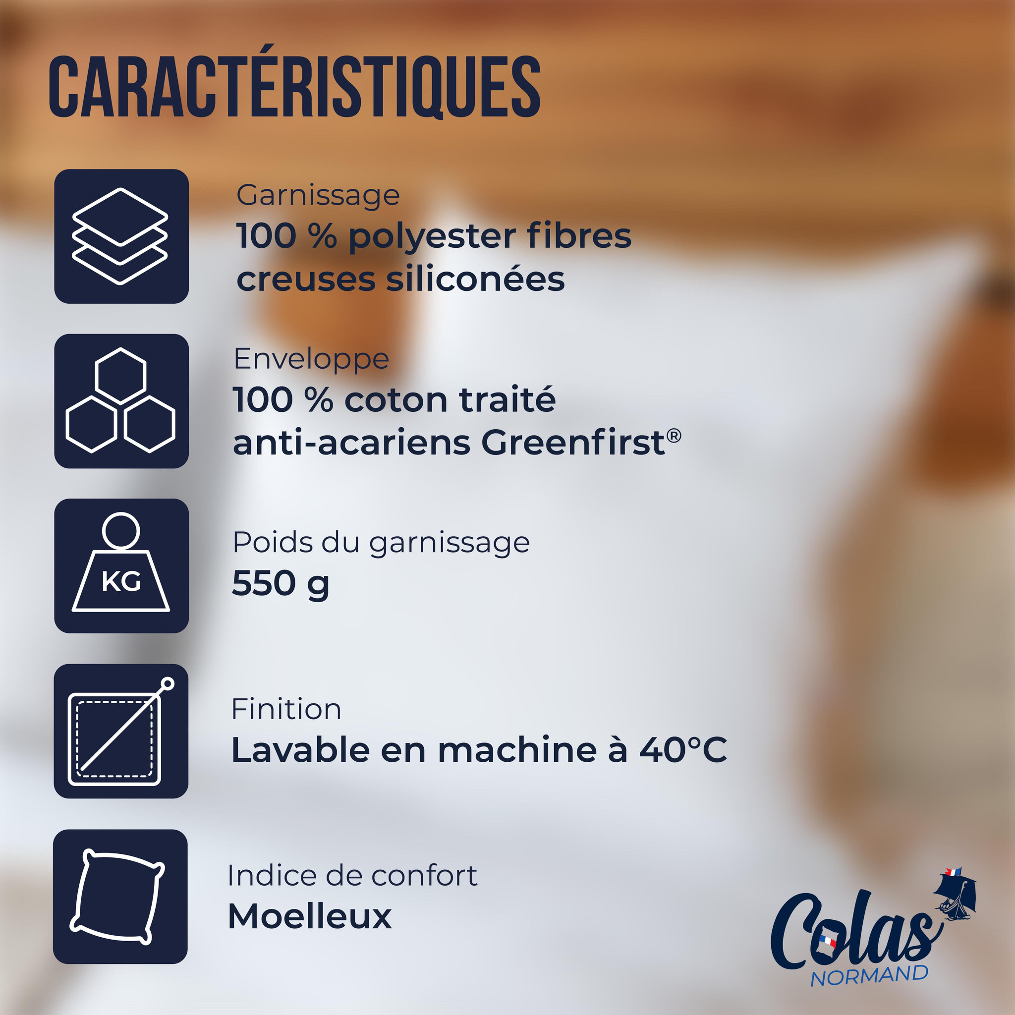 Voir la diapositive 3 : COLAS NORMAND Oreiller Colas Normand anti-acariens GreenFirst® 45X70 cm