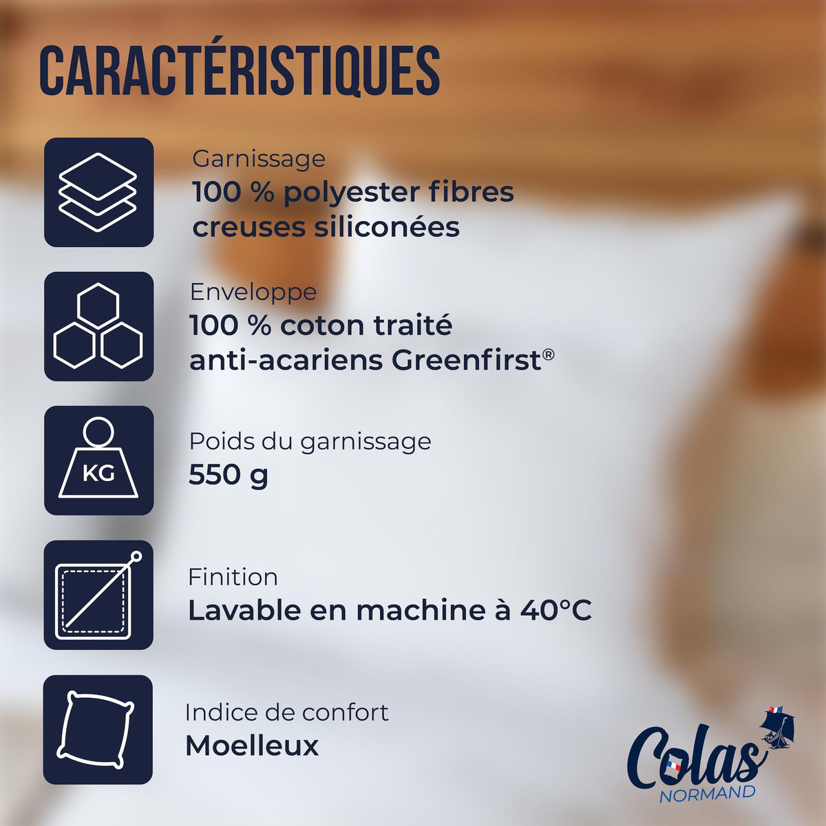 COLAS NORMAND Oreiller Colas Normand anti-acariens GreenFirst® 45X70 cm