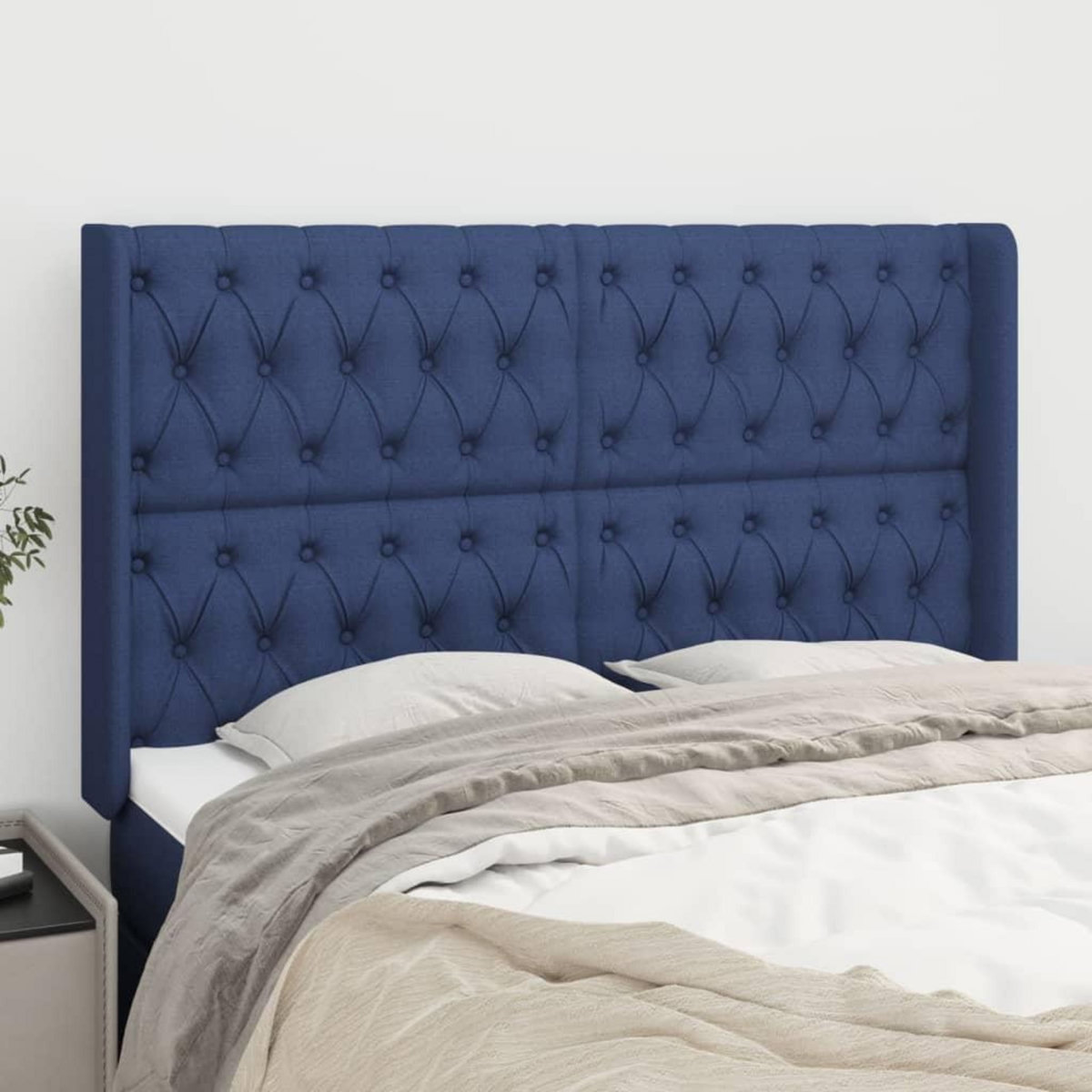 VIDAXL Tete de lit avec oreilles Bleu 163x16x118/128 cm Tissu