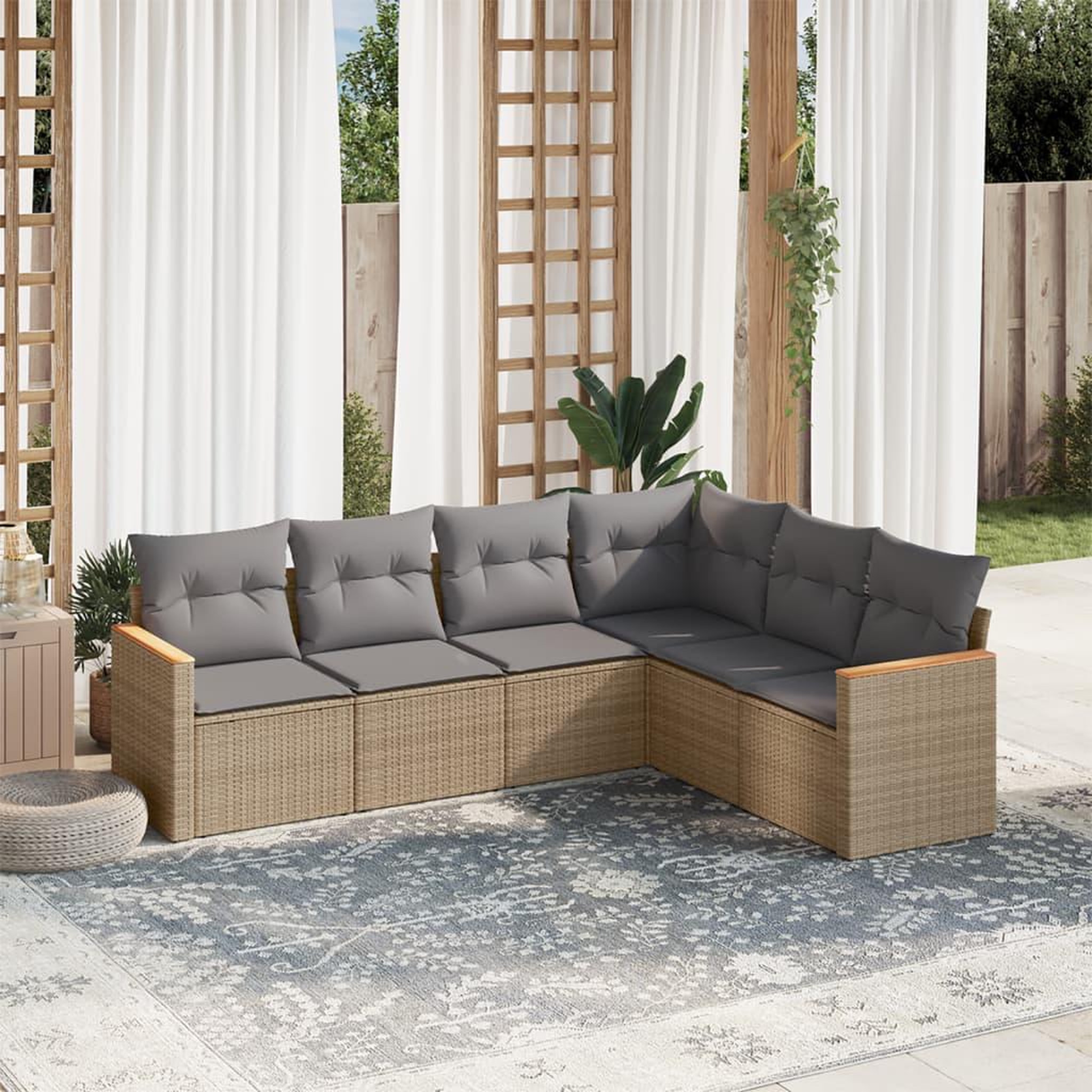 VIDAXL Salon de jardin avec coussins 6pcs melange beige resine tressee