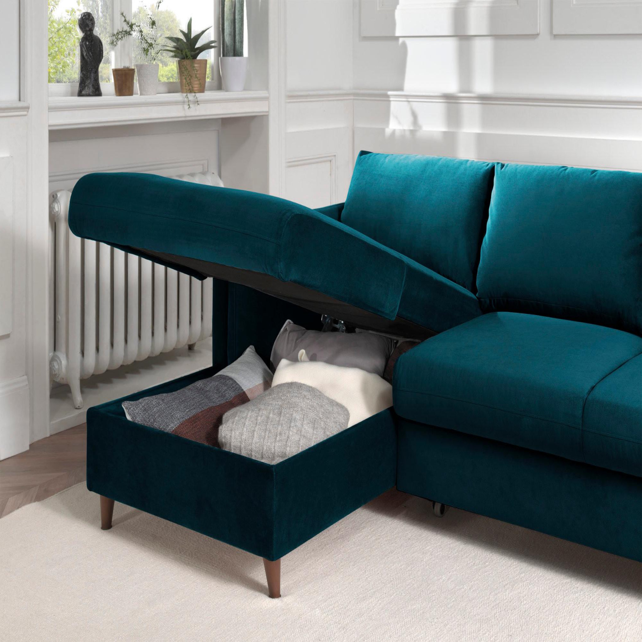 Voir la diapositive 4 : BEST MOBILIER Brooke - canapé d'angle gauche - convertible avec coffre - 4 places - en velours