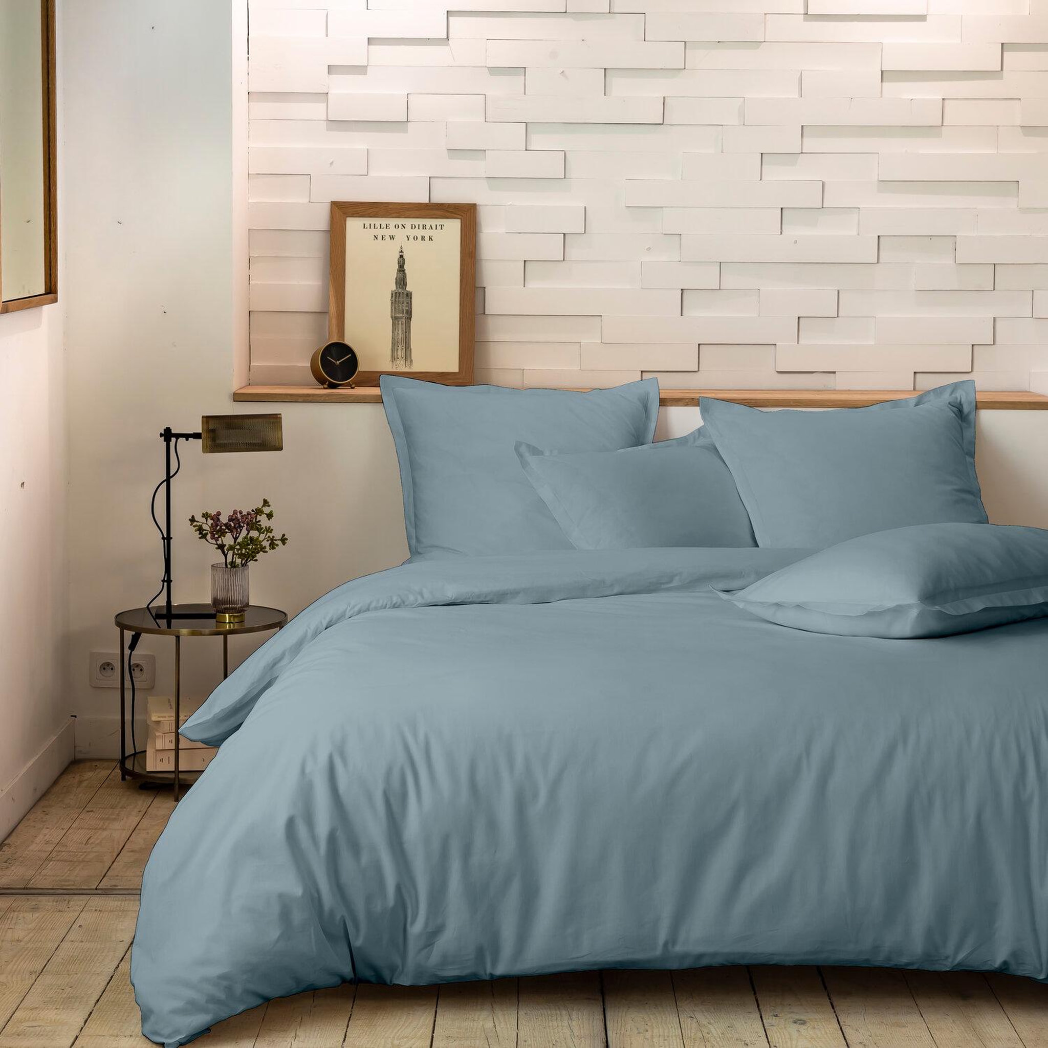 Voir la diapositive 1 : Home collection Parure de couette 100%percale de coton 80 fils/cm2-uni lin