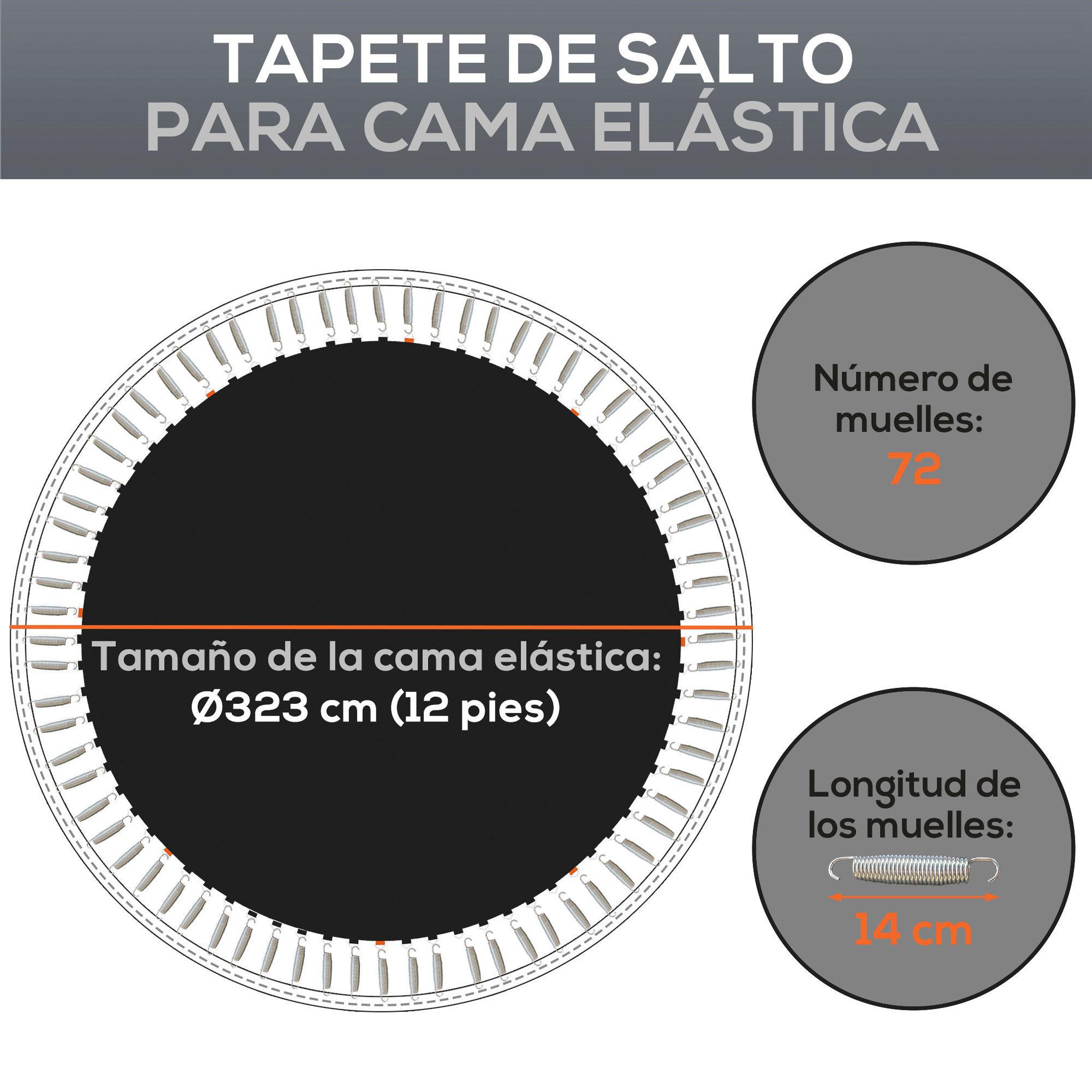 Voir la diapositive 4 : HOMCOM Tapis de rechange trampoline Ø 3,7 m ressorts 14 cm outil 72 crochets en V inclus blanc noir