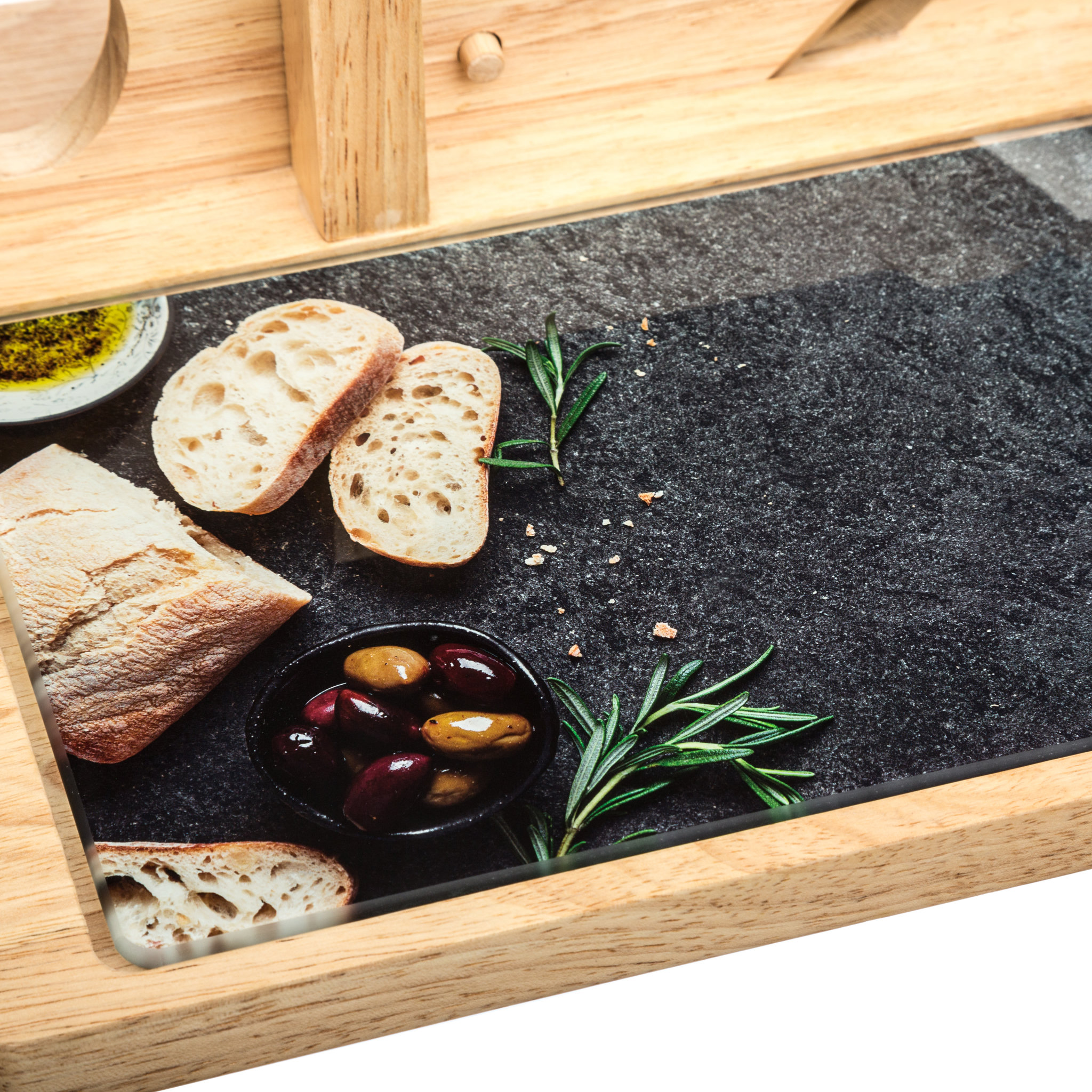 Voir la diapositive 4 : SECRET DE GOURMET Trancheuse à charcuterie en bois avec planche en verre