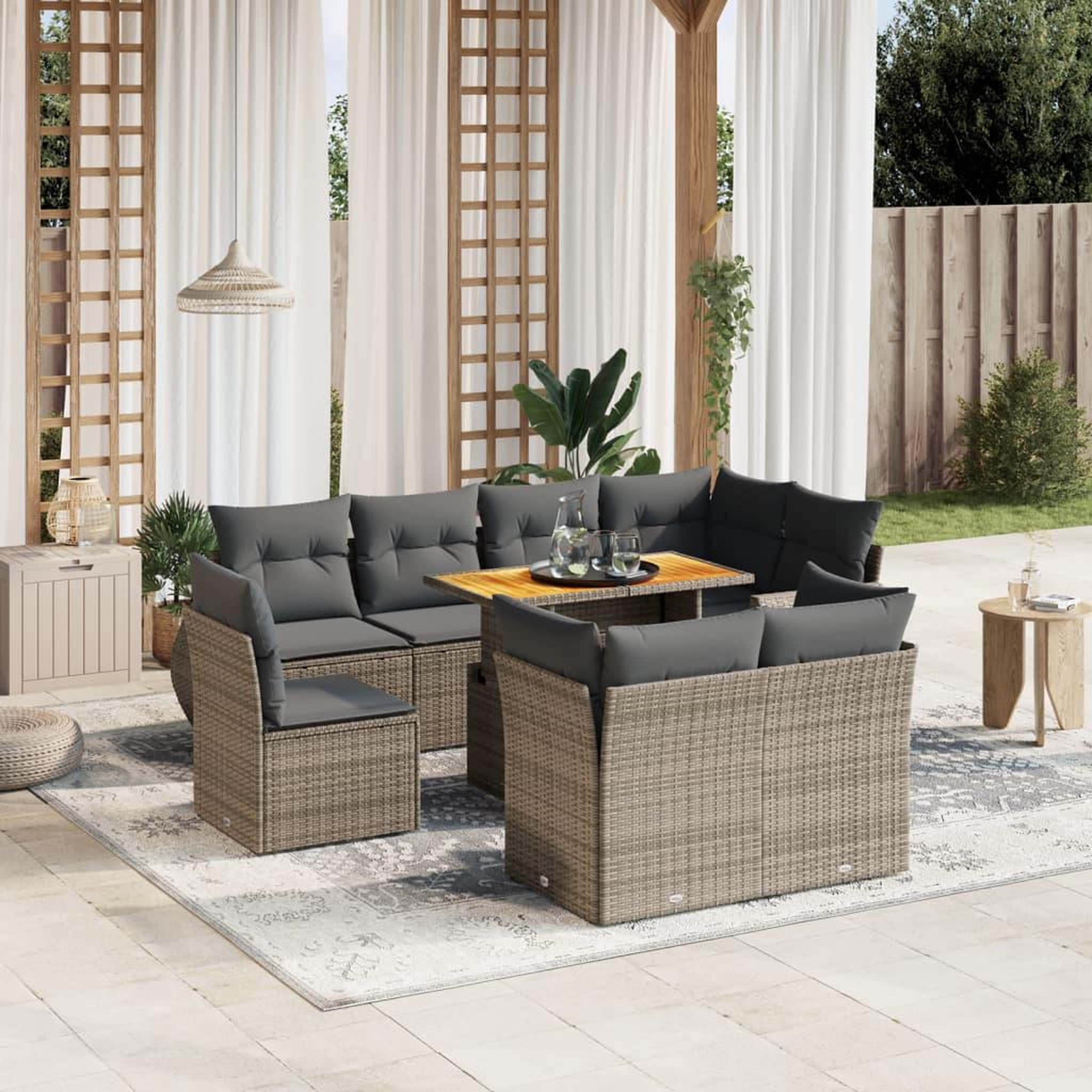 VIDAXL Salon de jardin 9 pcs avec coussins gris resine tressee