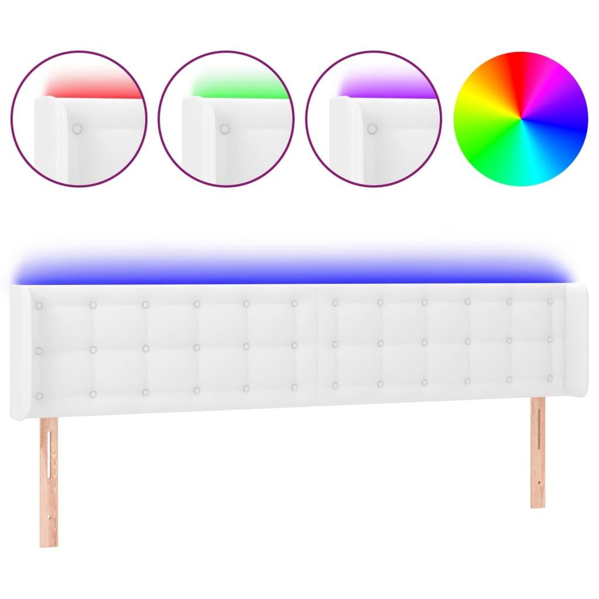 Voir la diapositive 2 : VIDAXL Tete de lit a LED Blanc 203x16x78/88 cm Similicuir