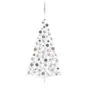 VIDAXL Demi-arbre de Noël artificiel pre-eclaire et boules blanc 150cm