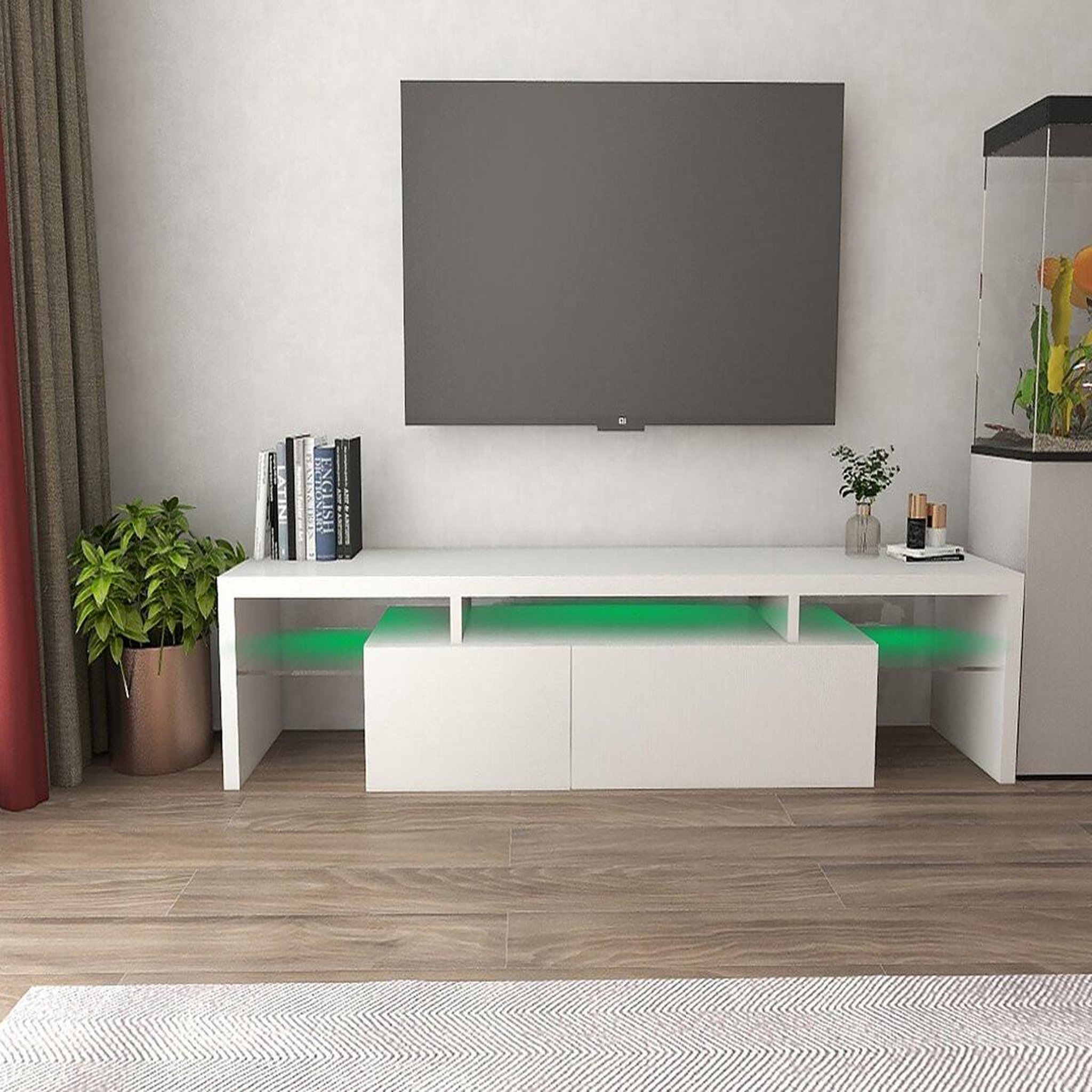 Voir la diapositive 2 : Habitat et Jardin Meuble tv led laqué  tina  - 187.5 x 34 x 38 cm - blanc