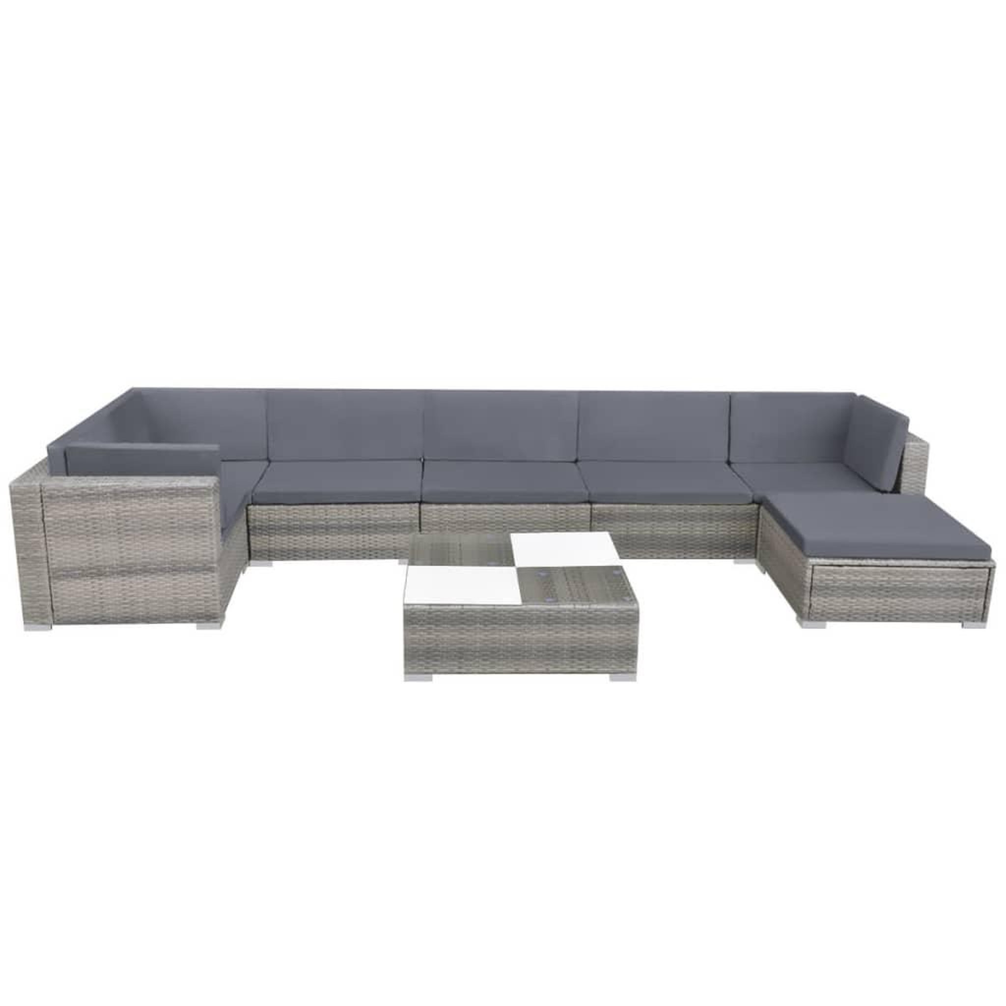 Voir la diapositive 2 : VIDAXL Salon de jardin 8 pcs avec coussins Resine tressee Gris