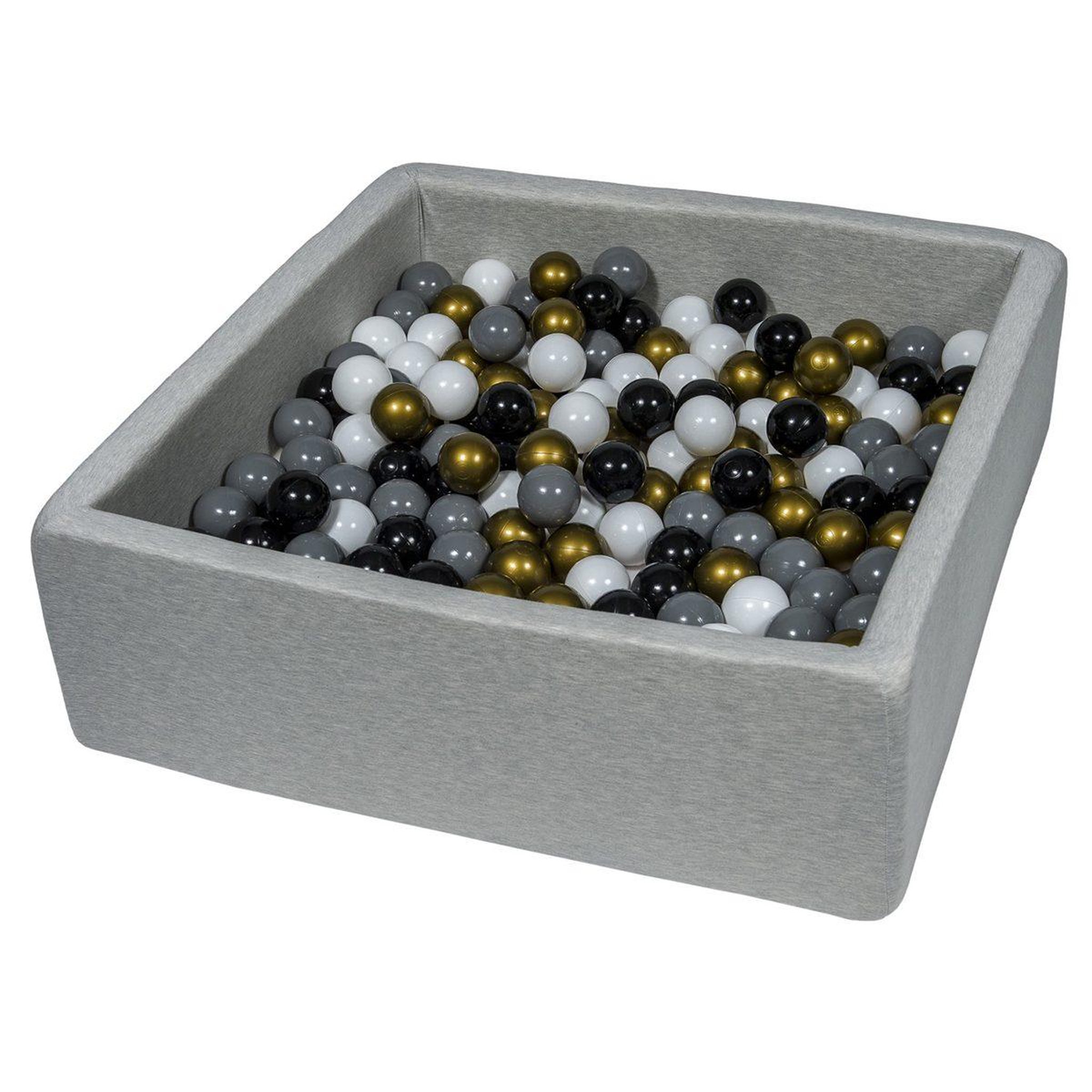 VELINDA Piscine à balles pour enfant, 90x90 cm, aire de jeu + 300 balles noir, blanc, or, gris