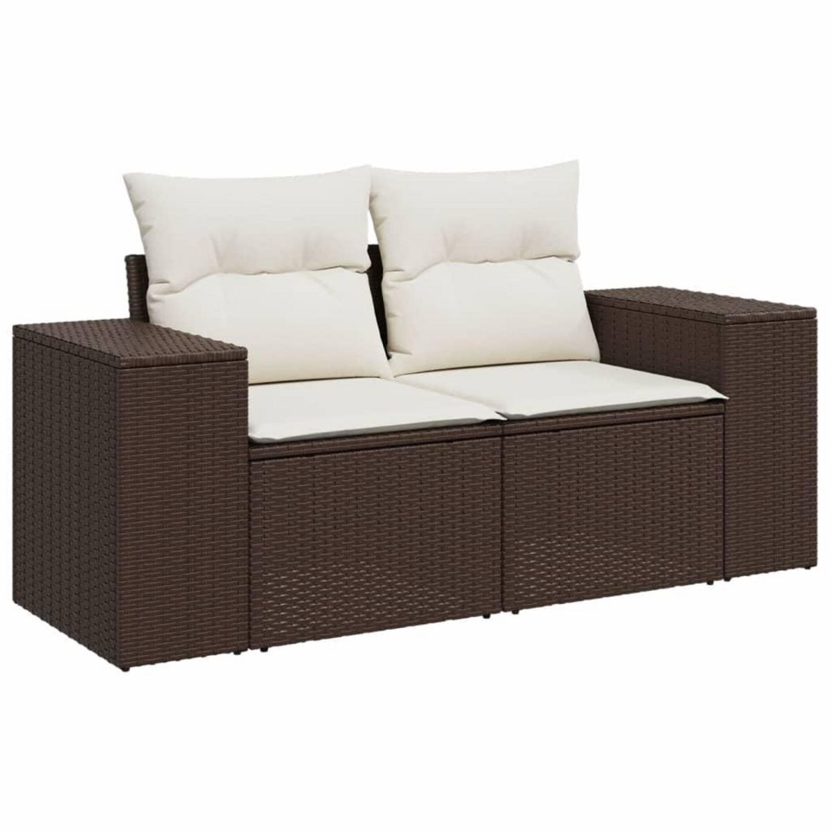 VIDAXL Canape de jardin avec coussins 2 places marron resine tressee