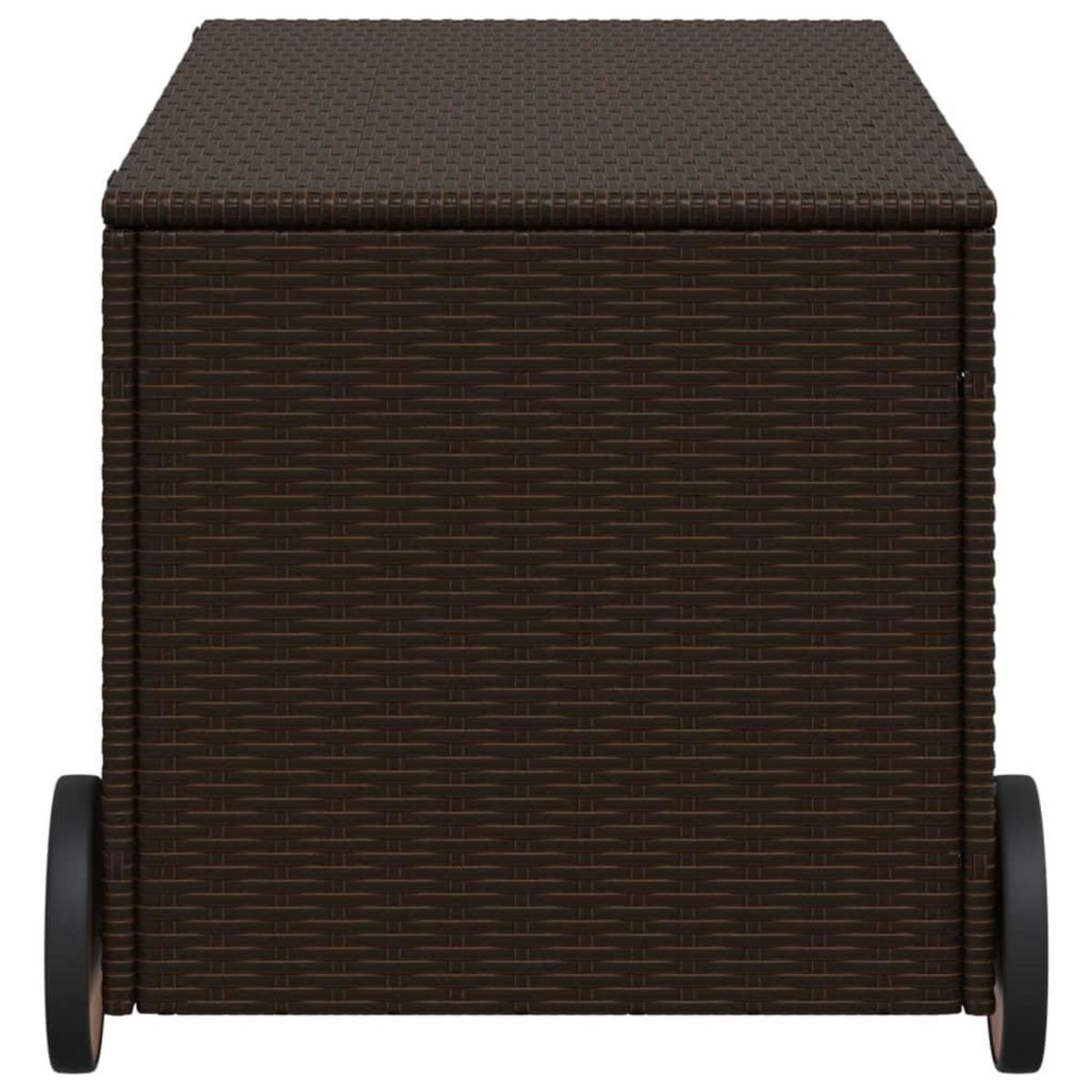 VIDAXL Boîte de rangement de jardin et roues marron 190L poly rotin