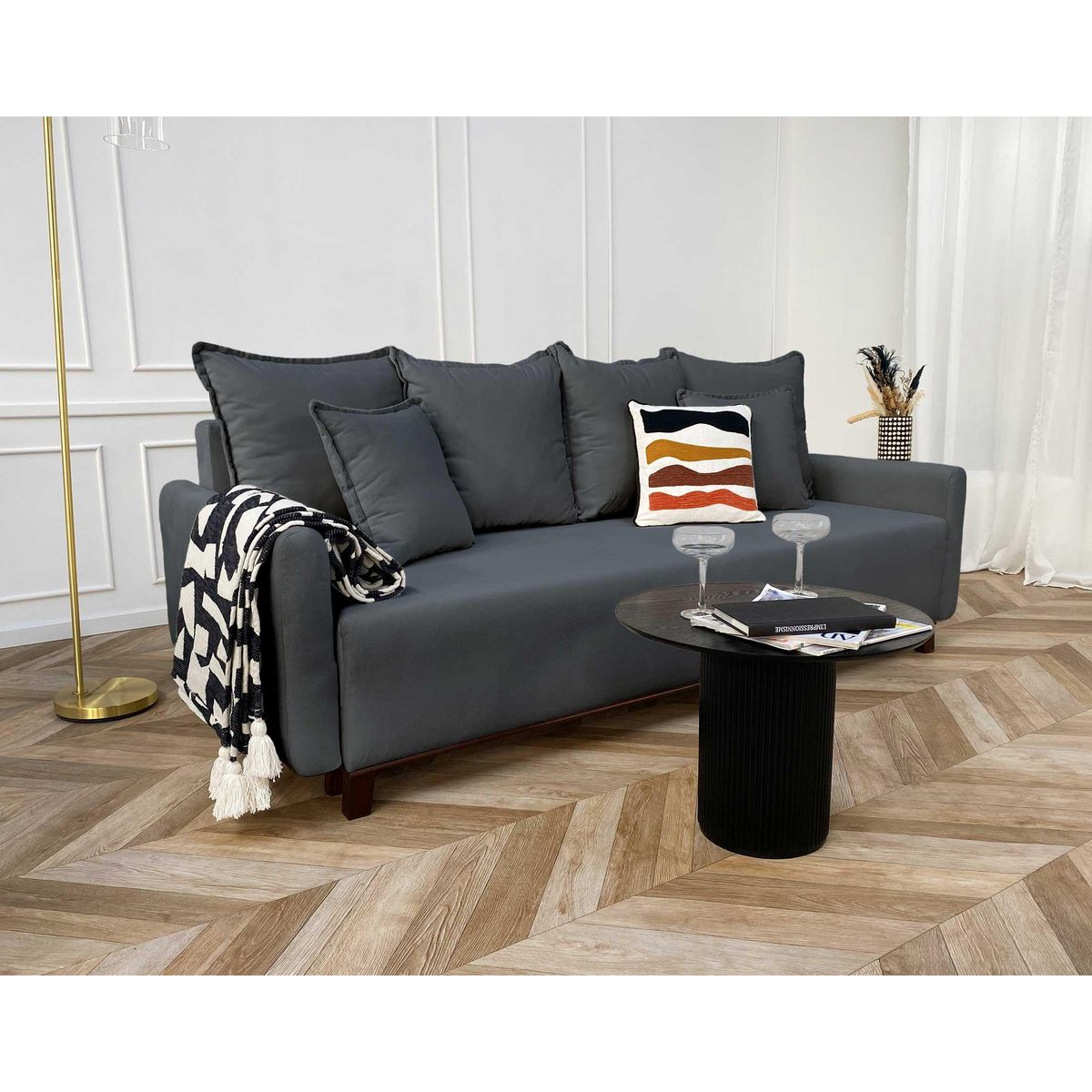 LISA DESIGN Apia - canapé 3 places - convertible avec coffre - en velours