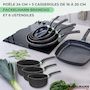 Voir la diapositive 2 : Fackelmann Lot Poêle 24cm et 3 Casseroles 16/18/20 cm sans PFAS Fackelmann Brandao avec 5 ustensiles Fackelmann