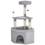 PAWHUT Arbre à chat d'angle H.114cm griffoirs grattoir grande niche plateformes gris