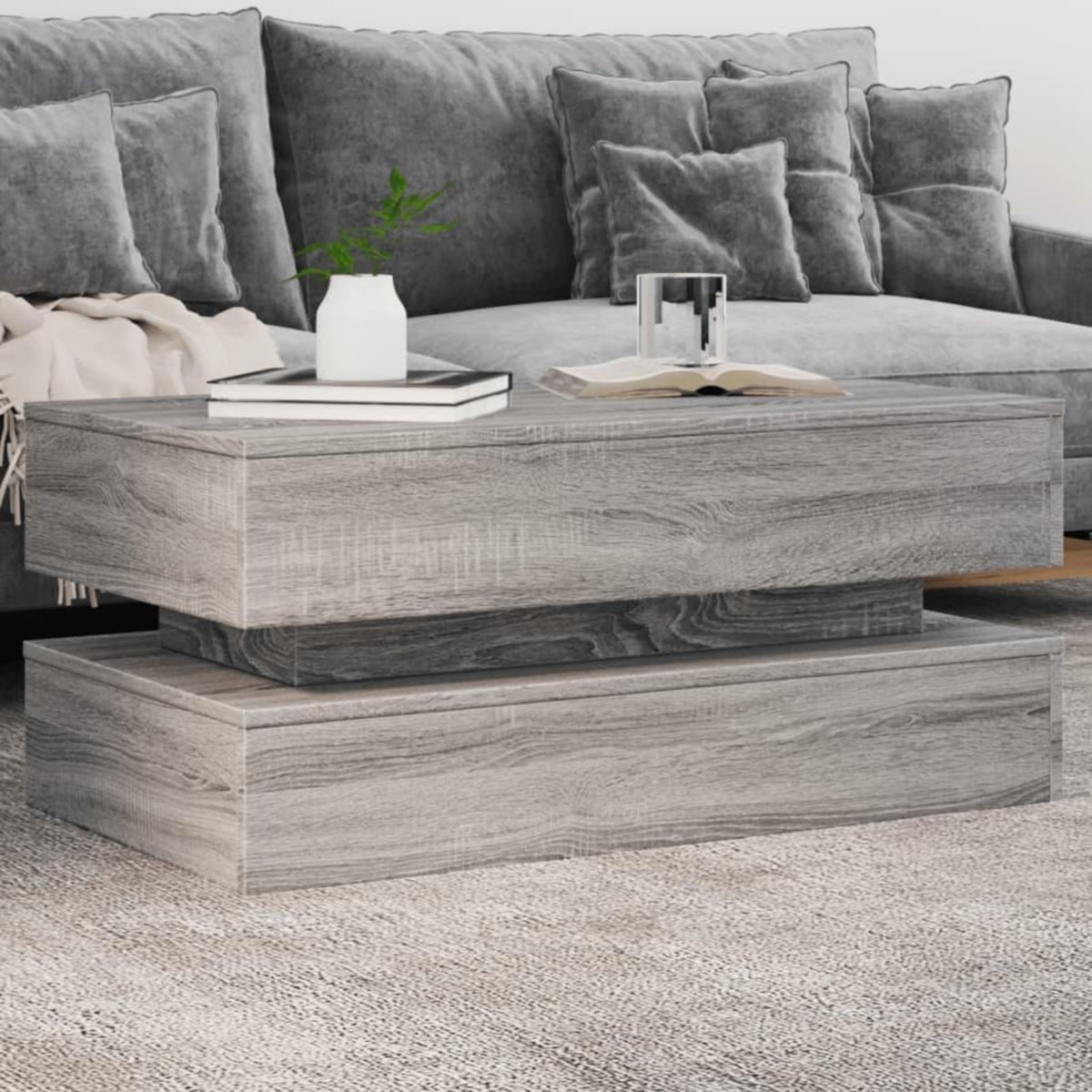VIDAXL Table basse avec lumieres LED gris sonoma 90x50x40 cm
