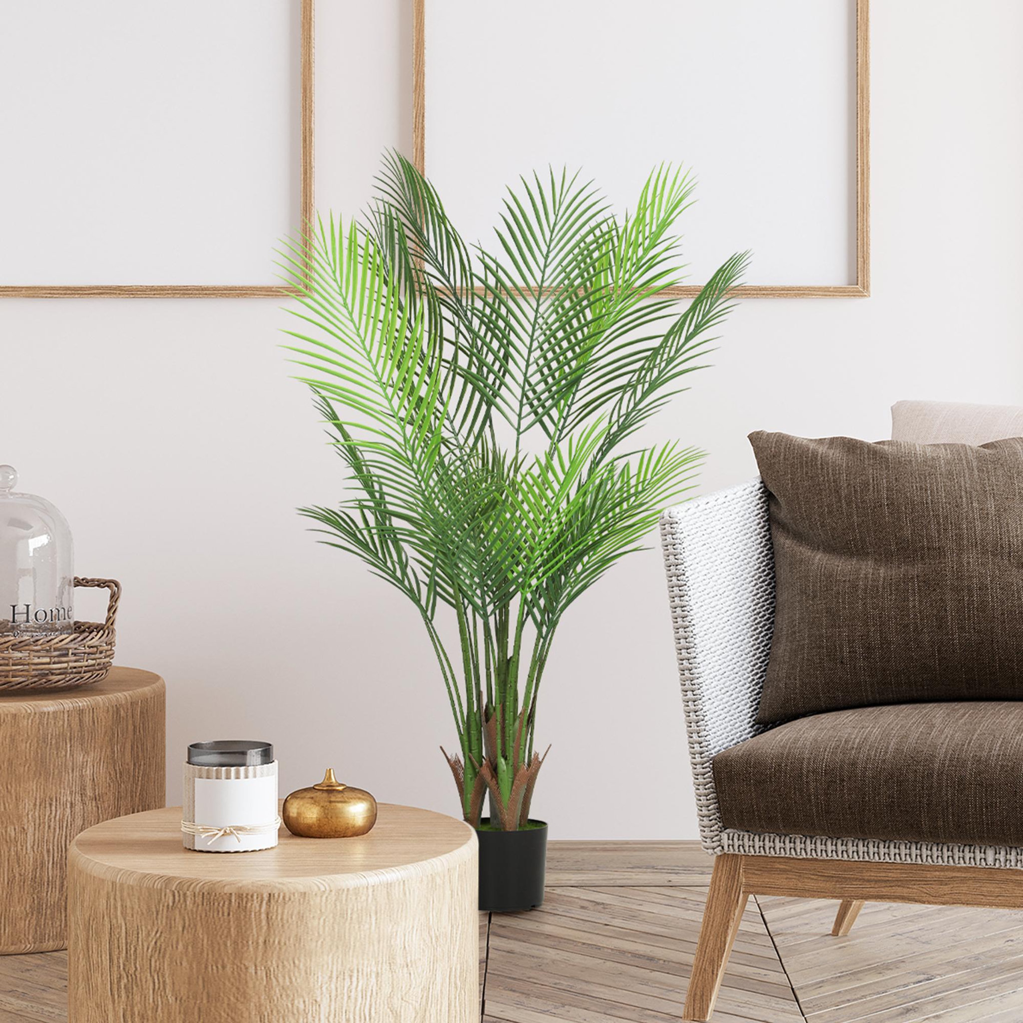 Voir la diapositive 2 : HOMCOM Plante artificielle intérieure palmier H.120cm 4 pieds 20 feuilles grand réalisme PE vert