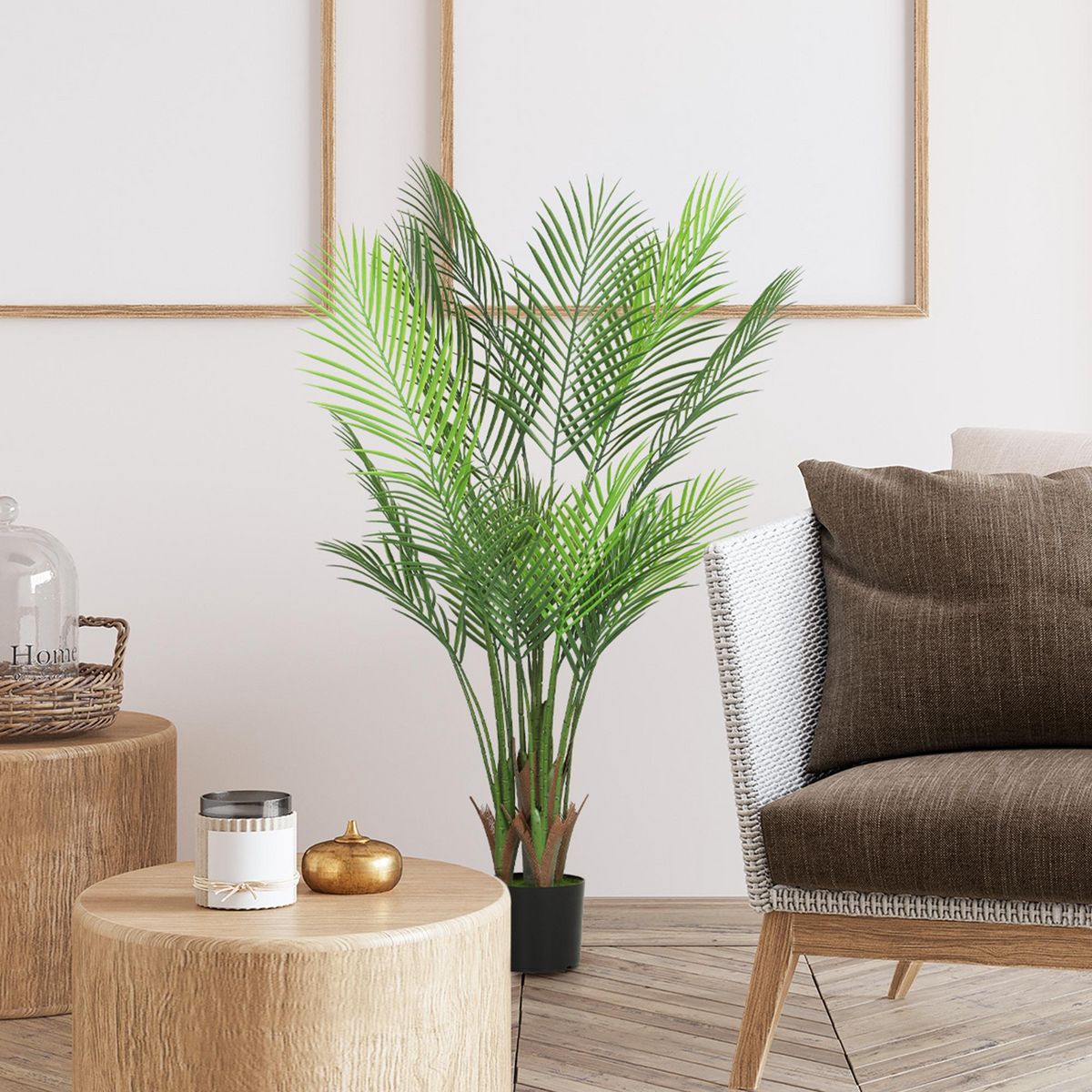 HOMCOM Plante artificielle intérieure palmier H.120cm 4 pieds 20 feuilles grand réalisme PE vert