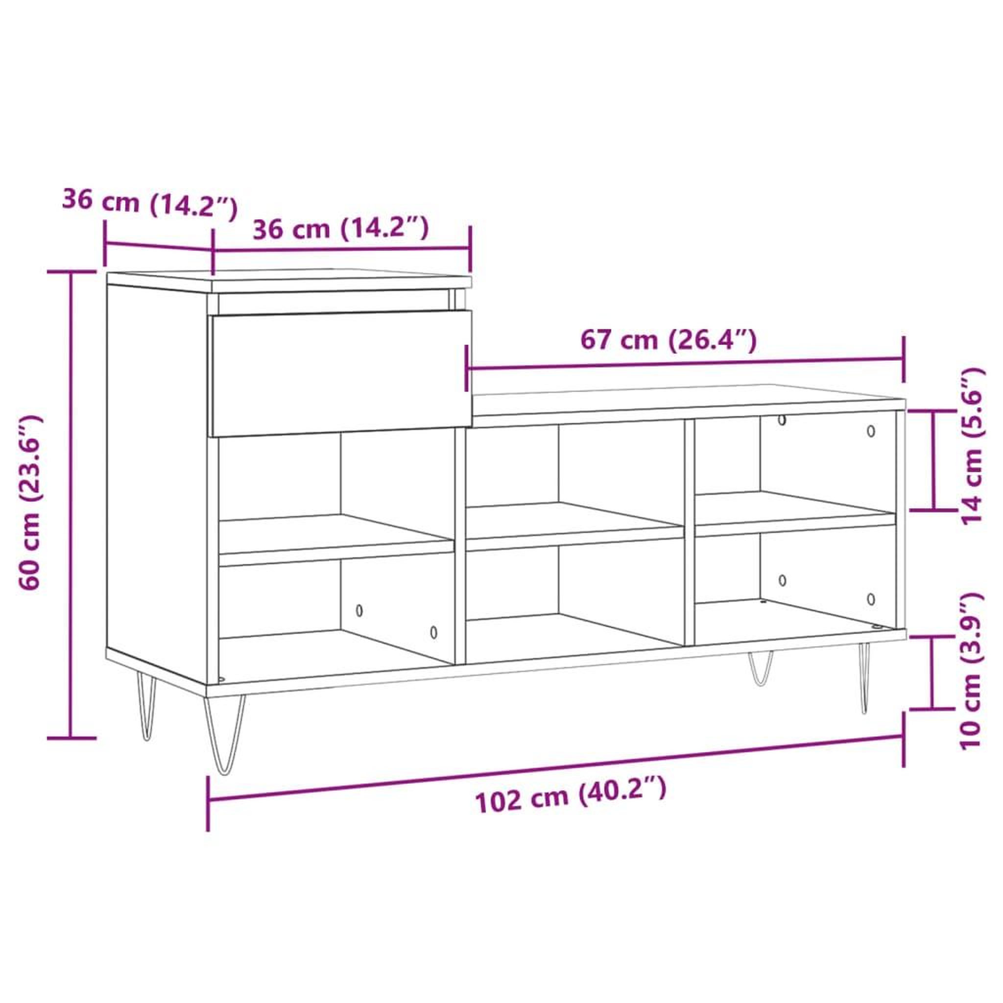 Voir la diapositive 6 : VIDAXL Armoire a chaussures Gris beton 102x36x60 cm Bois d'ingenierie