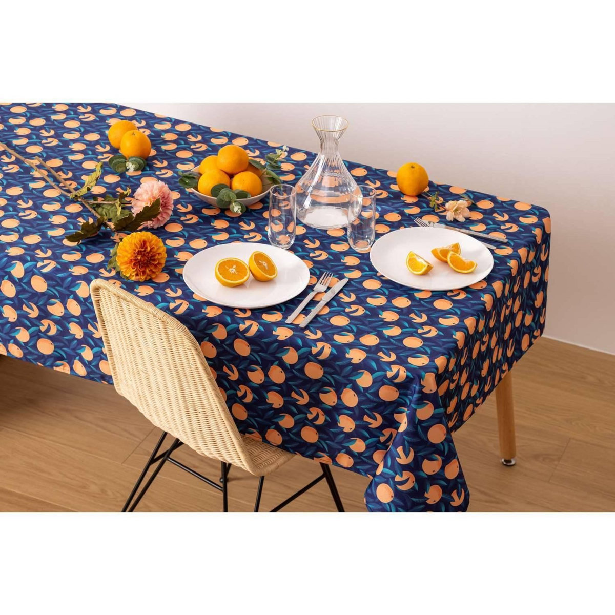 ATMOSPHERA Nappe anti-tache rectangulaire Springfield - 140 x 240 cm - Bleu et orange