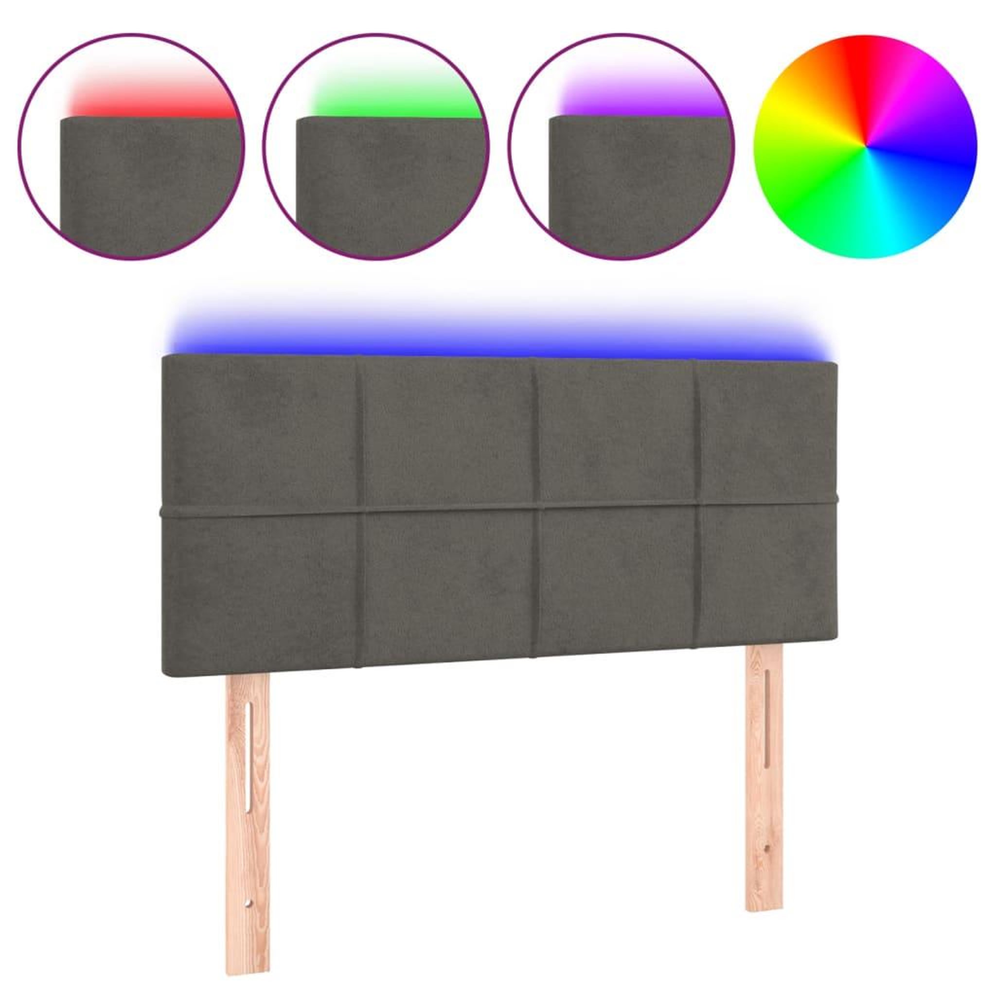 Voir la diapositive 2 : VIDAXL Tete de lit a LED Gris fonce 100x5x78/88 cm Velours