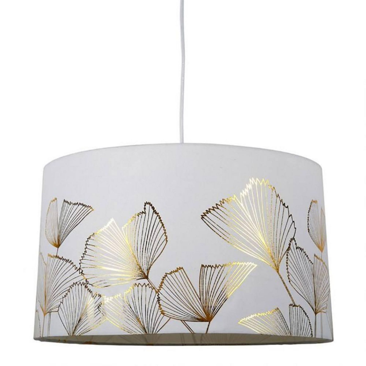 OSTARIA Suspension cylindrique Ginkgo blanc doré D40