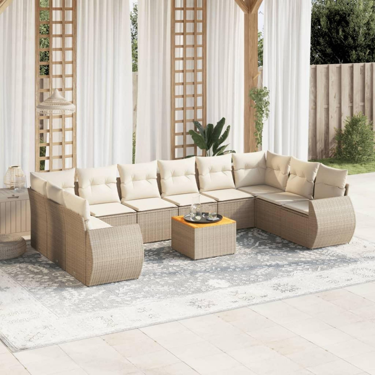 VIDAXL Salon de jardin 11 pcs avec coussins beige resine tressee