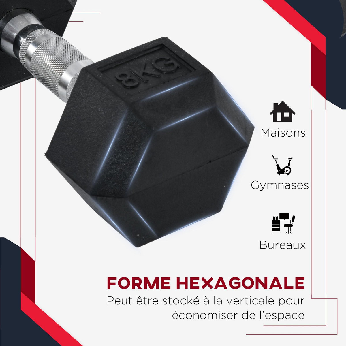 HOMCOM Ensemble d'haltères courtes total 16 Kg - entraînement musculaire & haltérophilie - acier caoutchouc noir