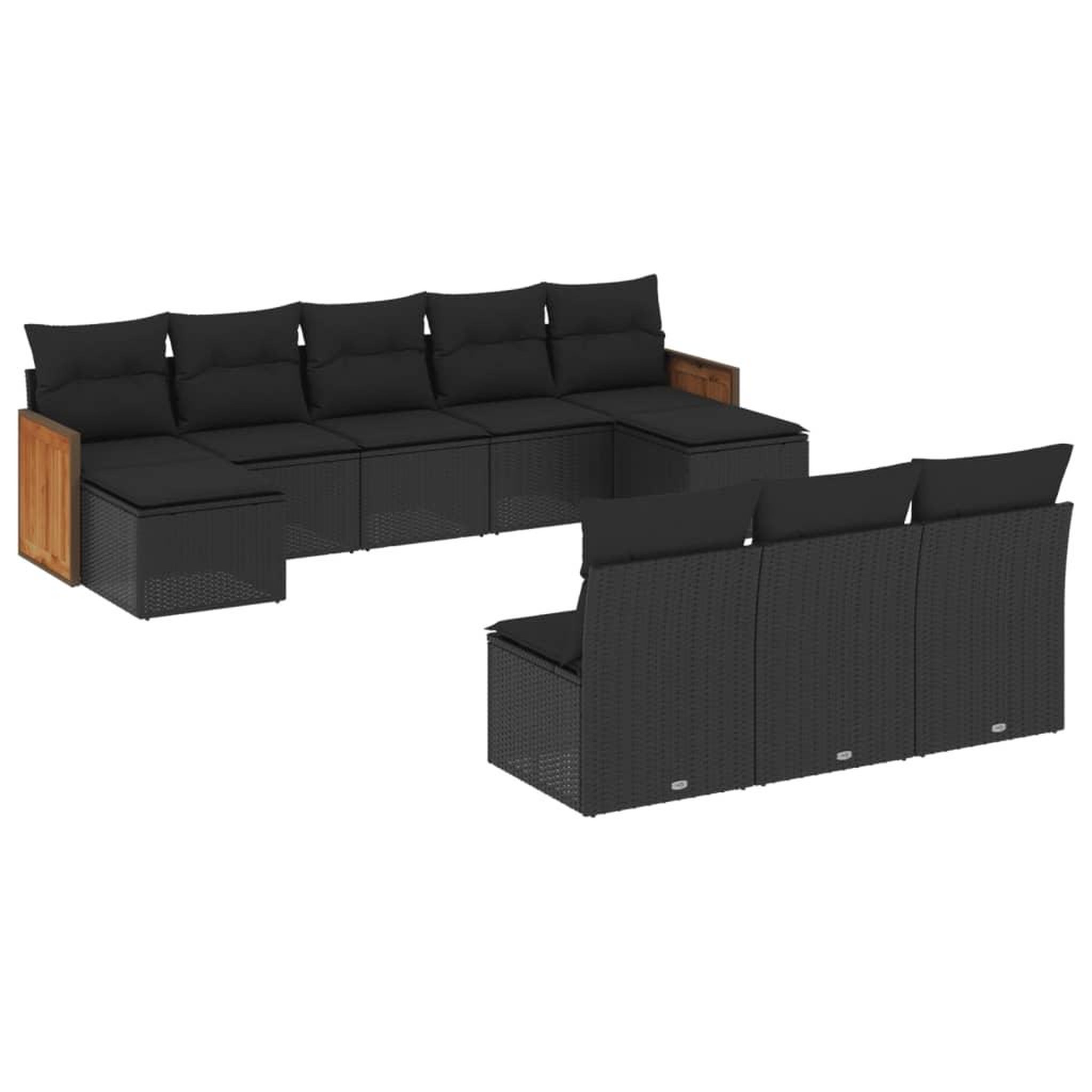 Voir la diapositive 2 : VIDAXL Salon de jardin 10 pcs avec coussins noir resine tressee