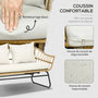 Voir la diapositive 5 : OUTSUNNY Salon de jardin 4 places 4 pièces 7 coussins inclus acier époxy résine tressée beige