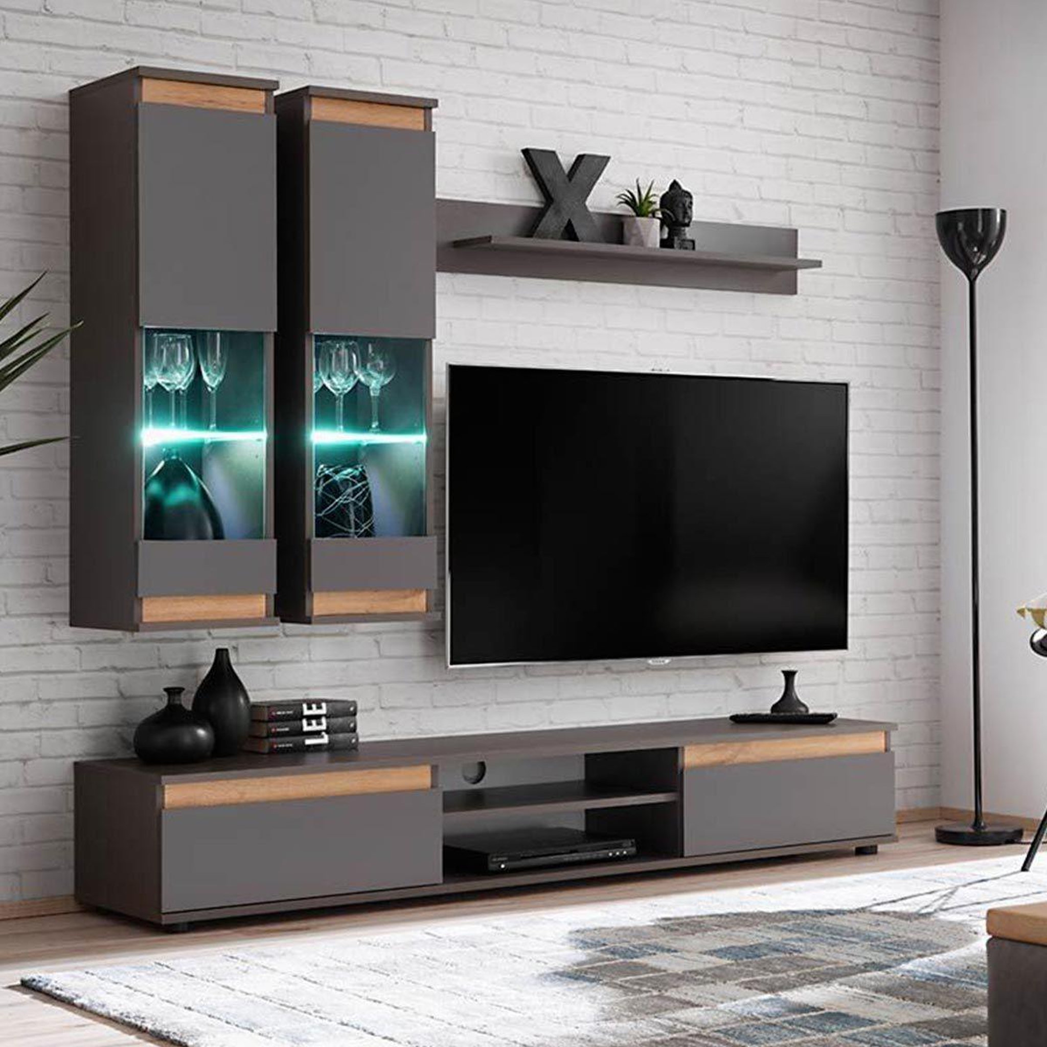 Paris Prix Ensemble meuble tv  modo  175cm anthracite & naturel