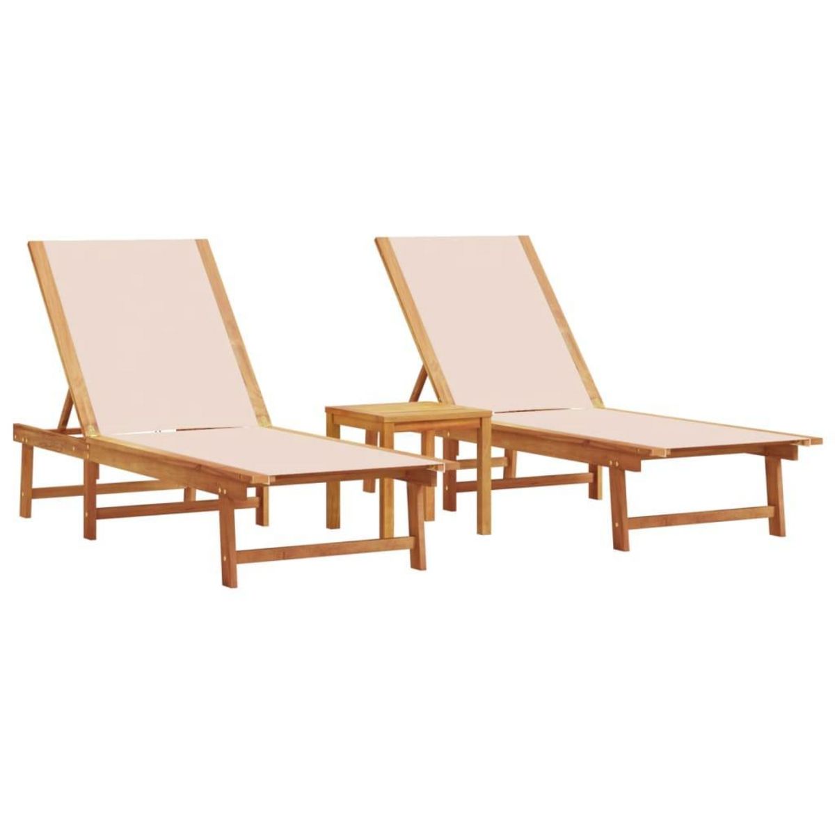 VIDAXL Chaises longues lot de 2 table creme bois d'acacia et textilene