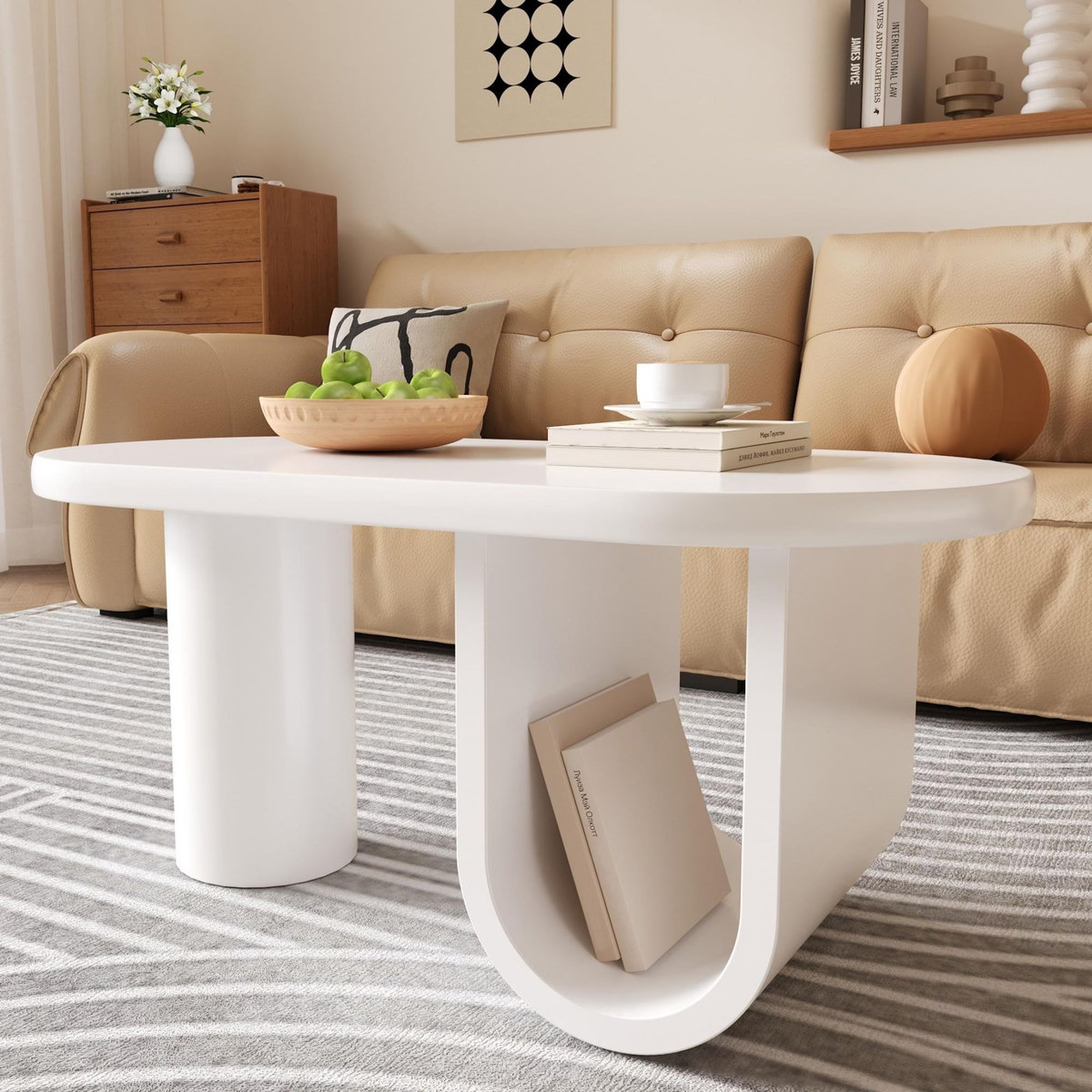 MERAX Table basse ovale blanc - 53,5x98,5 cm mdf