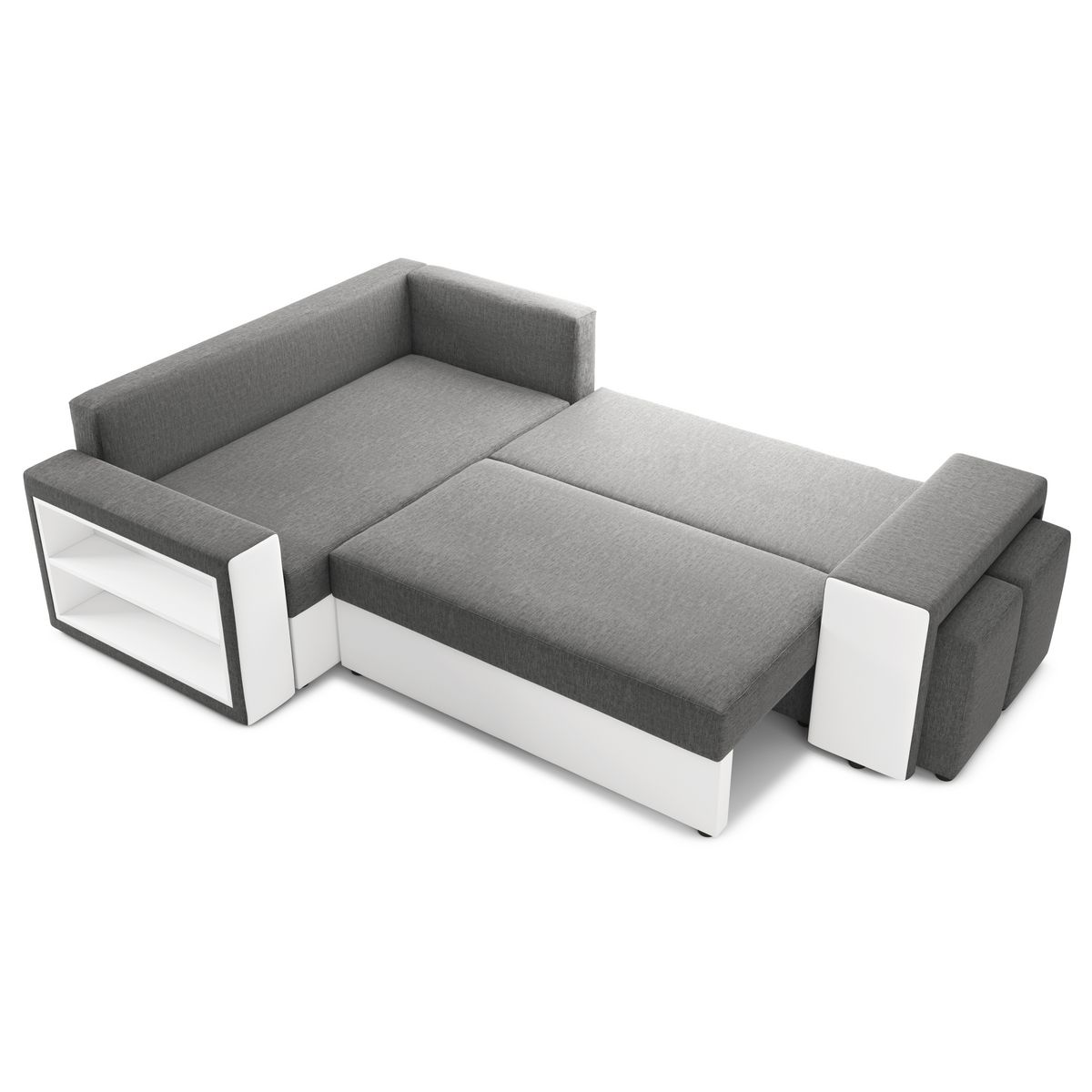 Canapé d'angle convertible réversible 5 places avec étagères et poufs intégrés AUSTIN XL