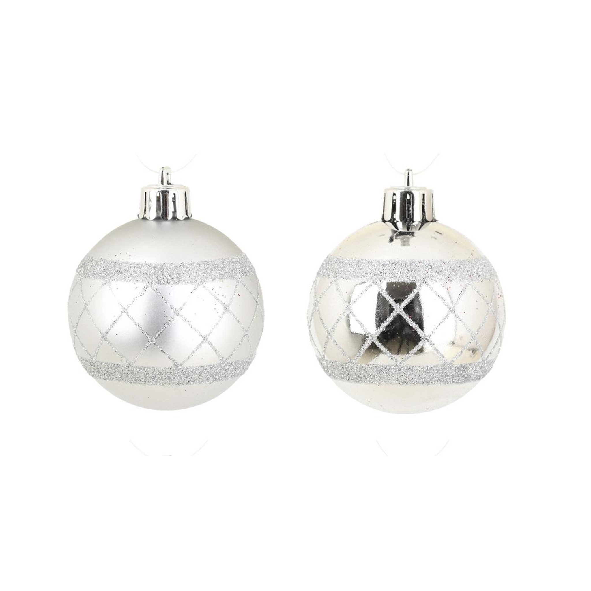 Eden Set de 8 boules de noël décor carreaux argent