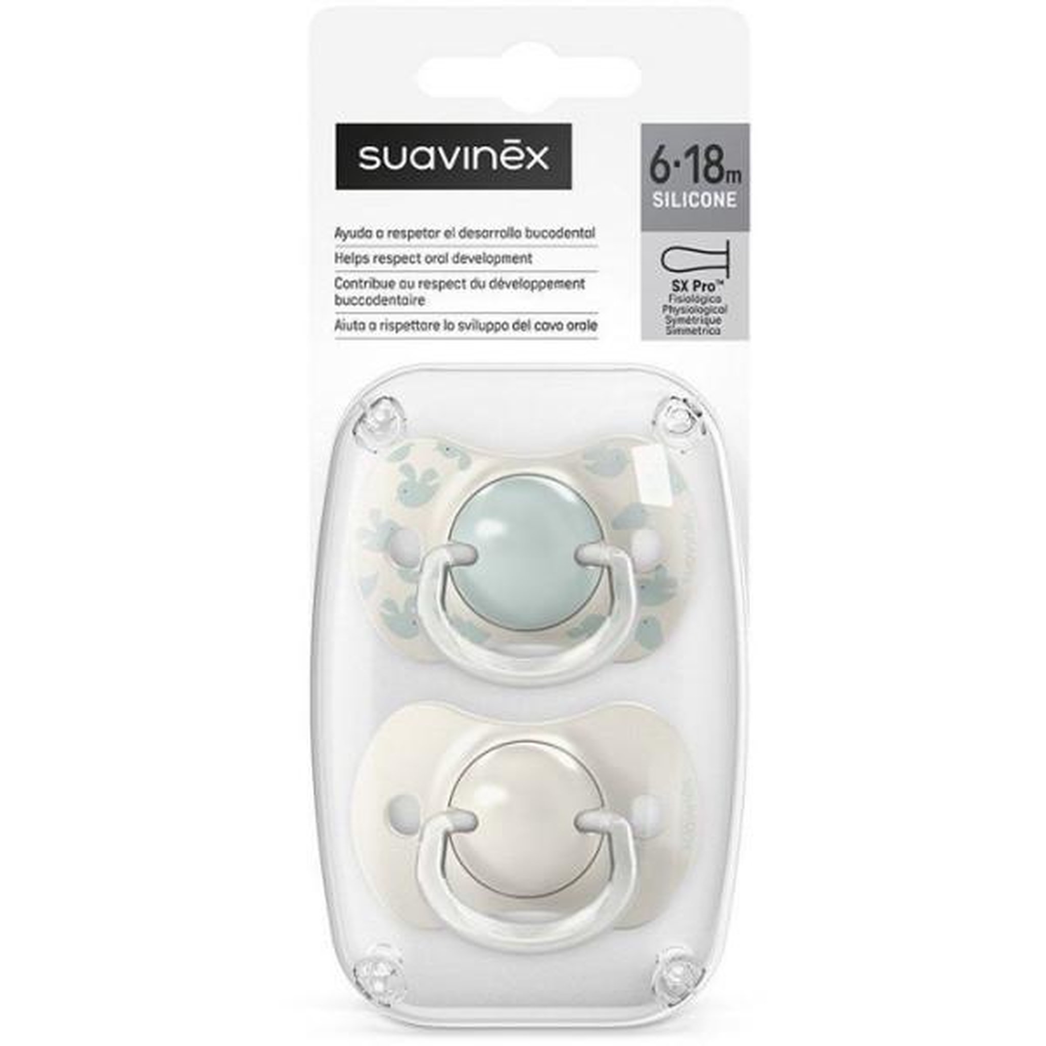 Voir la diapositive 5 : Suavinex Lot de 2 sucettes symétriques - SUAVINEX - Birdies - SX Pro - 6 a 18 mois - Vert