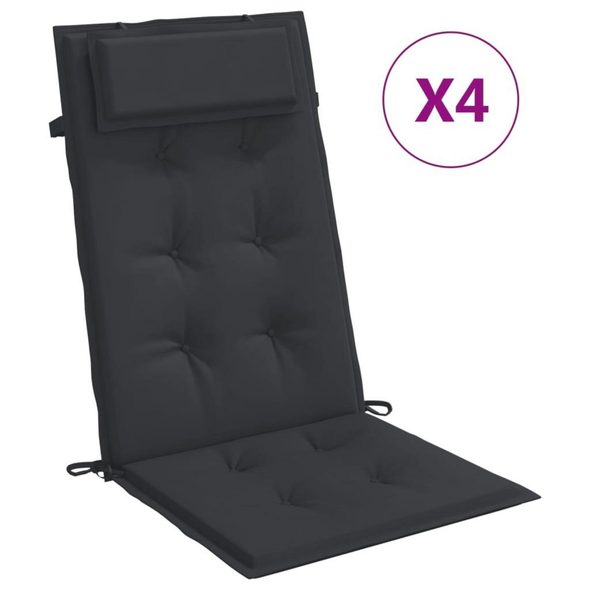 VIDAXL Coussins de chaise a dossier haut lot de 4 noir tissu oxford