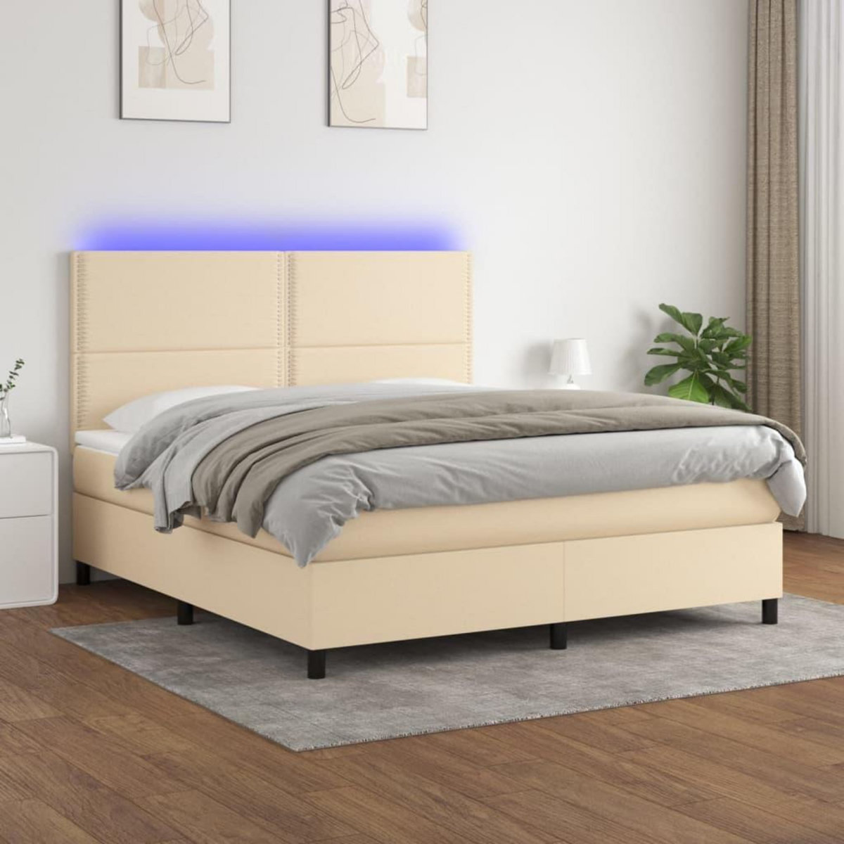 VIDAXL Sommier a lattes de lit et matelas et LED Creme 180x200cm Tissu