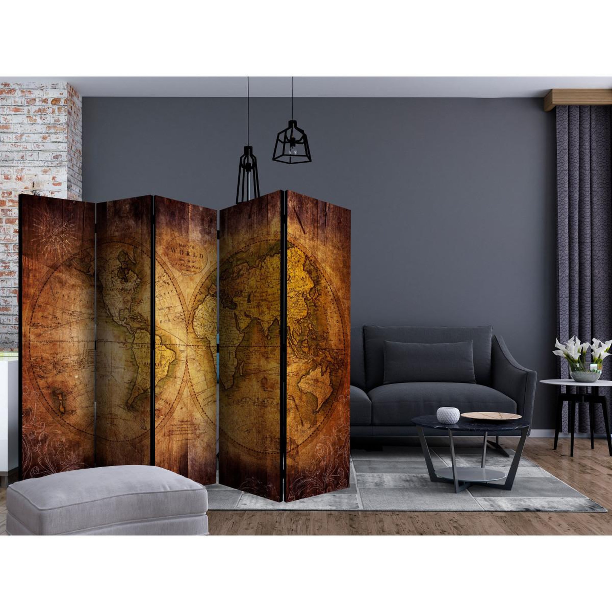 Voir la diapositive 2 : Paris Prix Paravent 5 volets  world on old map  172x225cm