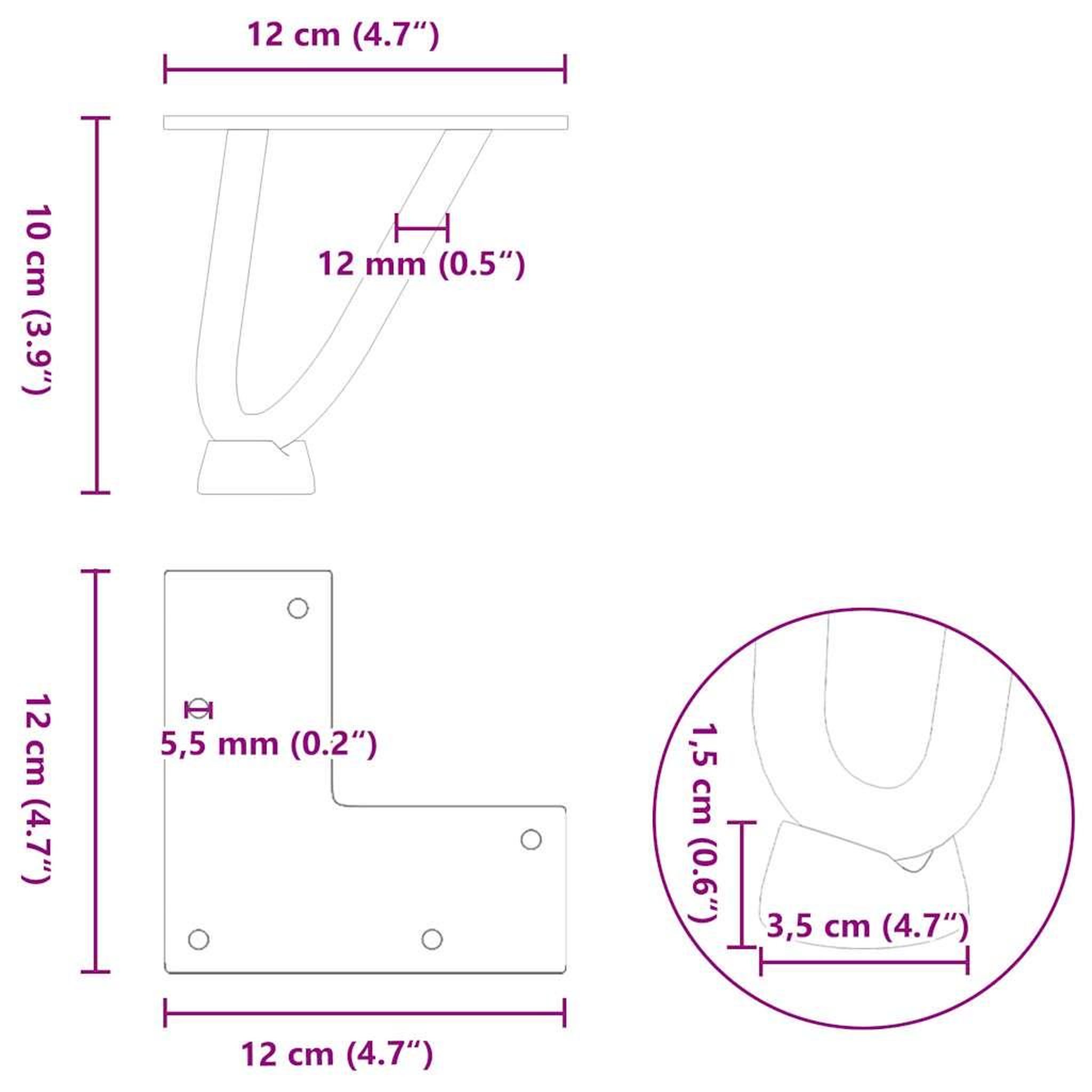 Voir la diapositive 6 : VIDAXL Pieds de table en forme d'epingle a cheveux 4 pcs anthracite