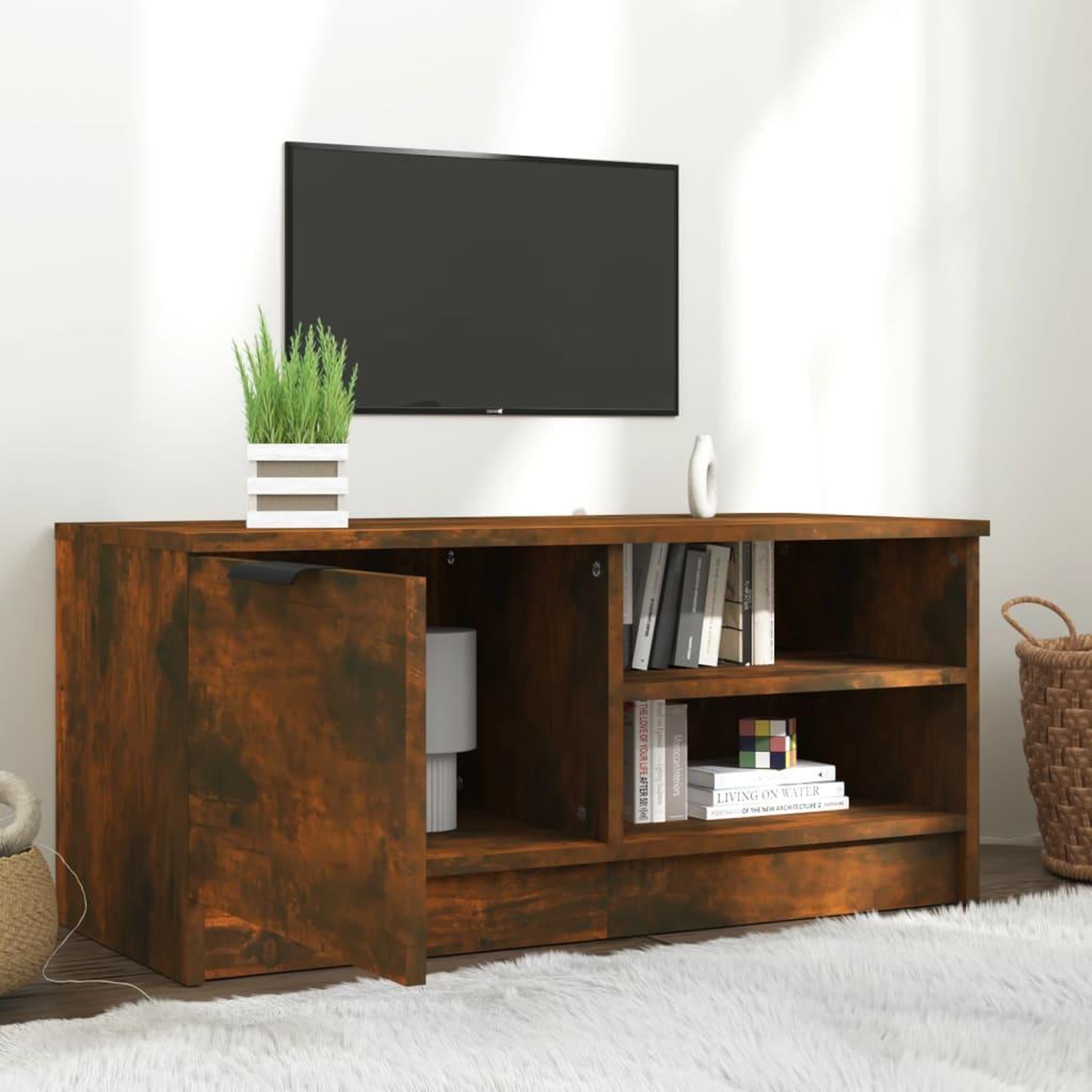 Voir la diapositive 3 : VIDAXL Meuble TV Chene fume 80x35x36,5 cm Bois d'ingenierie
