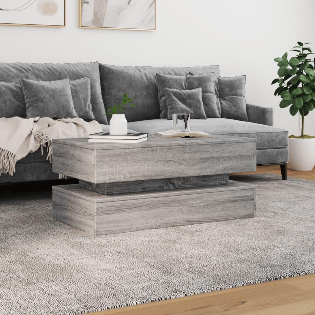 VIDAXL Table basse avec lumieres LED gris sonoma 90x50x40 cm