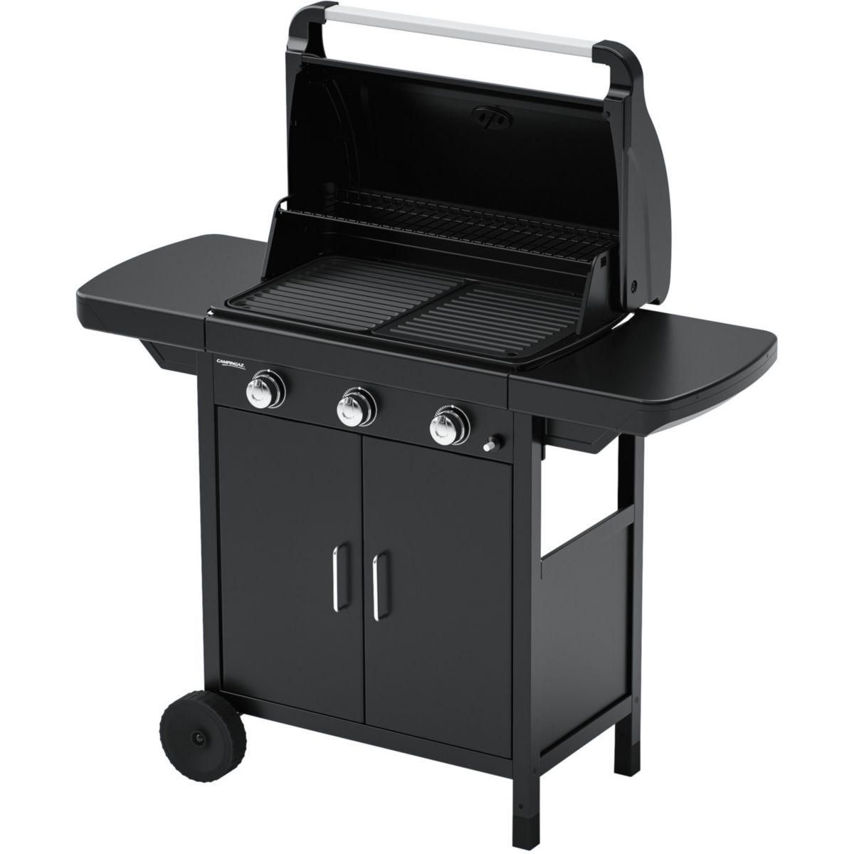 CAMPINGAZ Barbecue gaz COMPACT 3 LX PLUS noir grille et plancha 3 brûleurs sur chariot, 61x35 cm