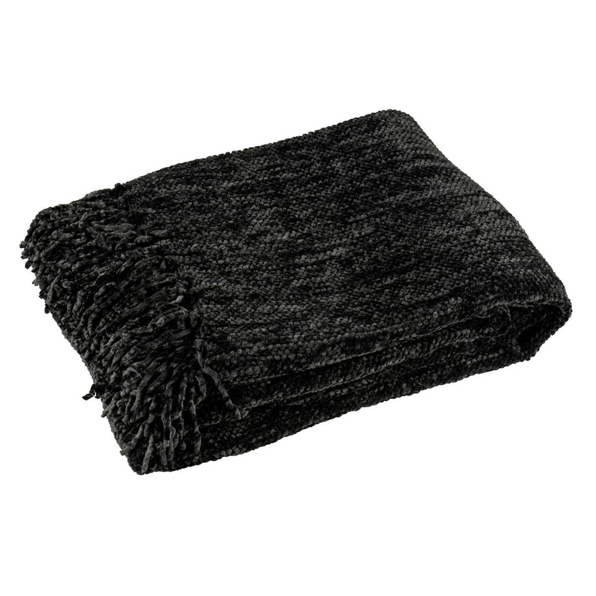 Paris Prix Plaid à Franges  Chenille  130x170cm Noir