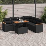 VIDAXL Salon de jardin avec coussins 7 pcs noir resine tressee acacia
