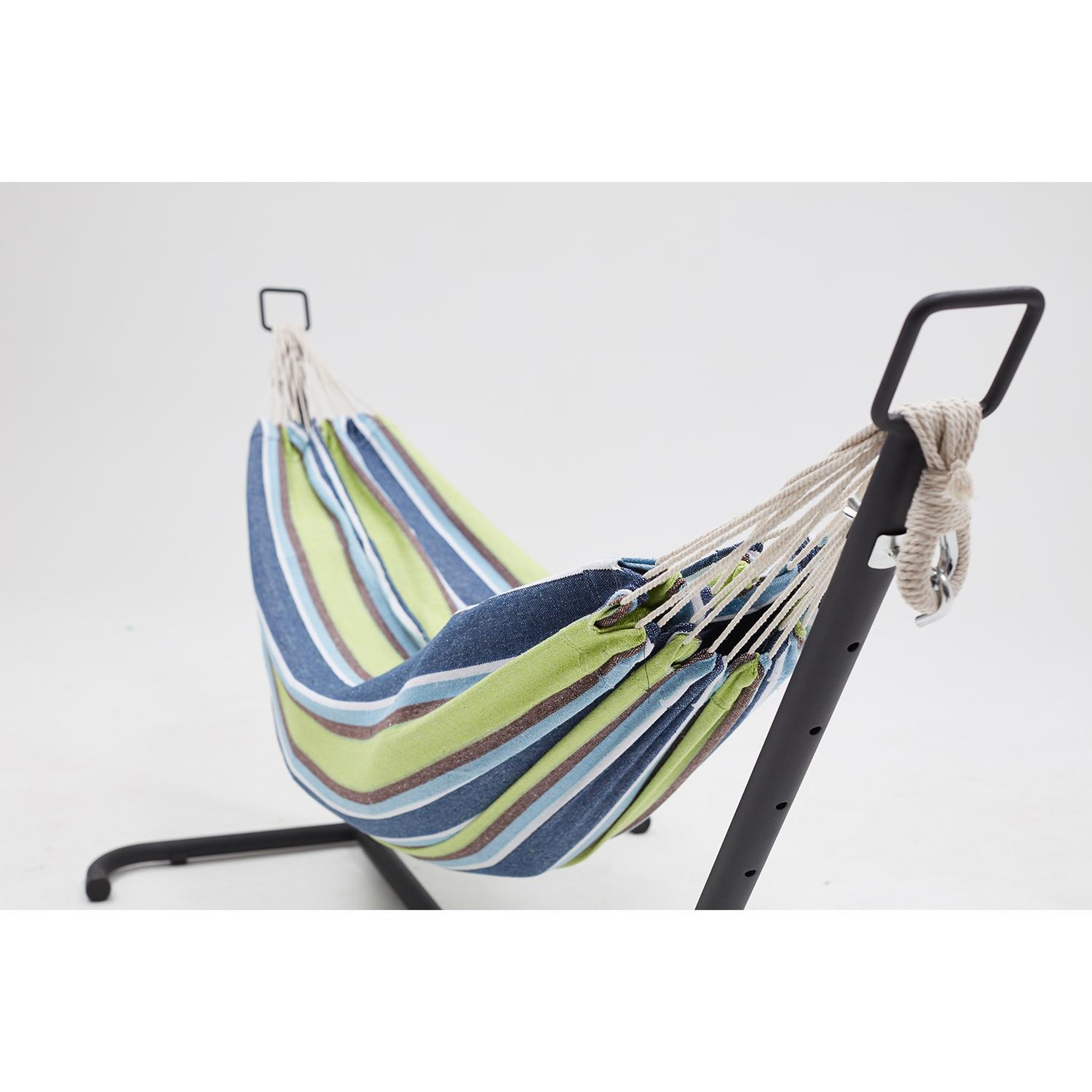 Voir la diapositive 6 : CONCEPT USINE Hamac sur pied 2,6 m avec toile en polyester bleu et vert COPACABANA