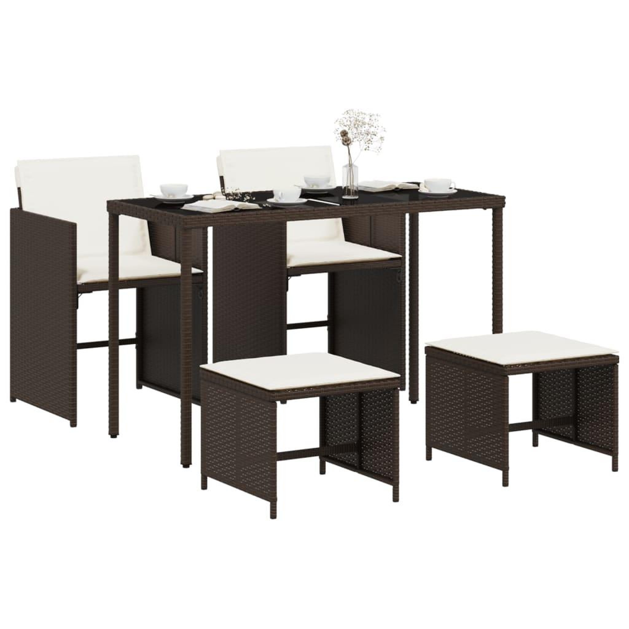 Voir la diapositive 3 : VIDAXL Ensemble a manger de jardin 5 pcs et coussins marron poly rotin