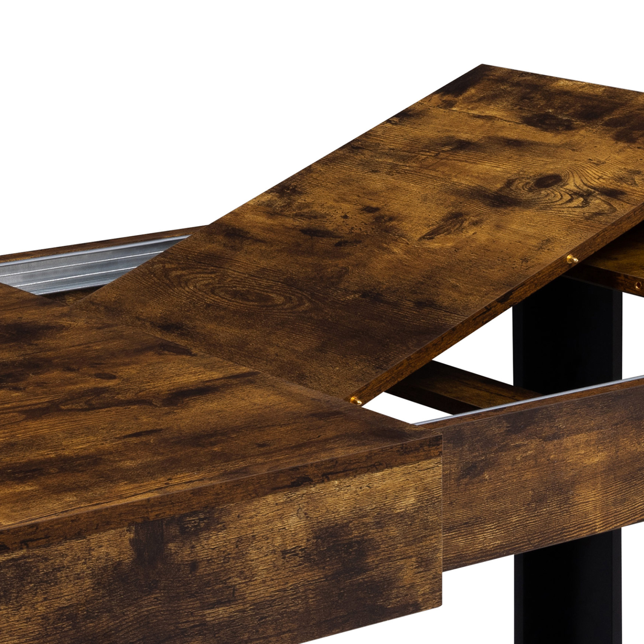 Voir la diapositive 6 : ID MARKET Table à manger extensible rectangle phoenix 4-8 personnes bois effet vieilli et noir 160-200 cm