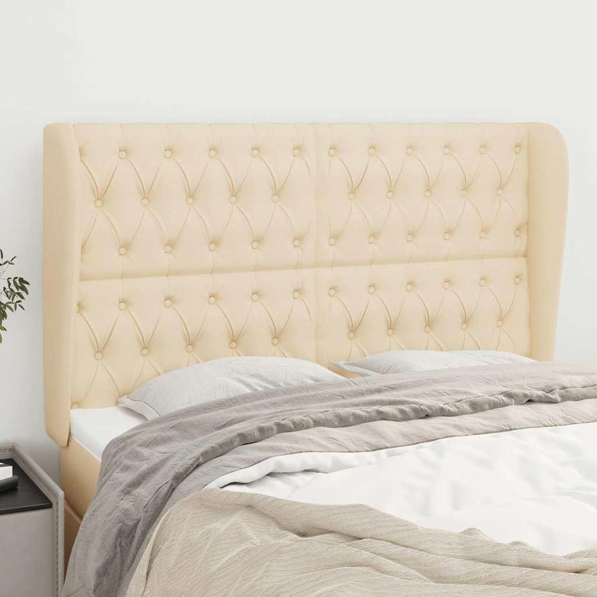 Voir la diapositive 2 : VIDAXL Tete de lit avec oreilles Creme 163x23x118/128 cm Tissu